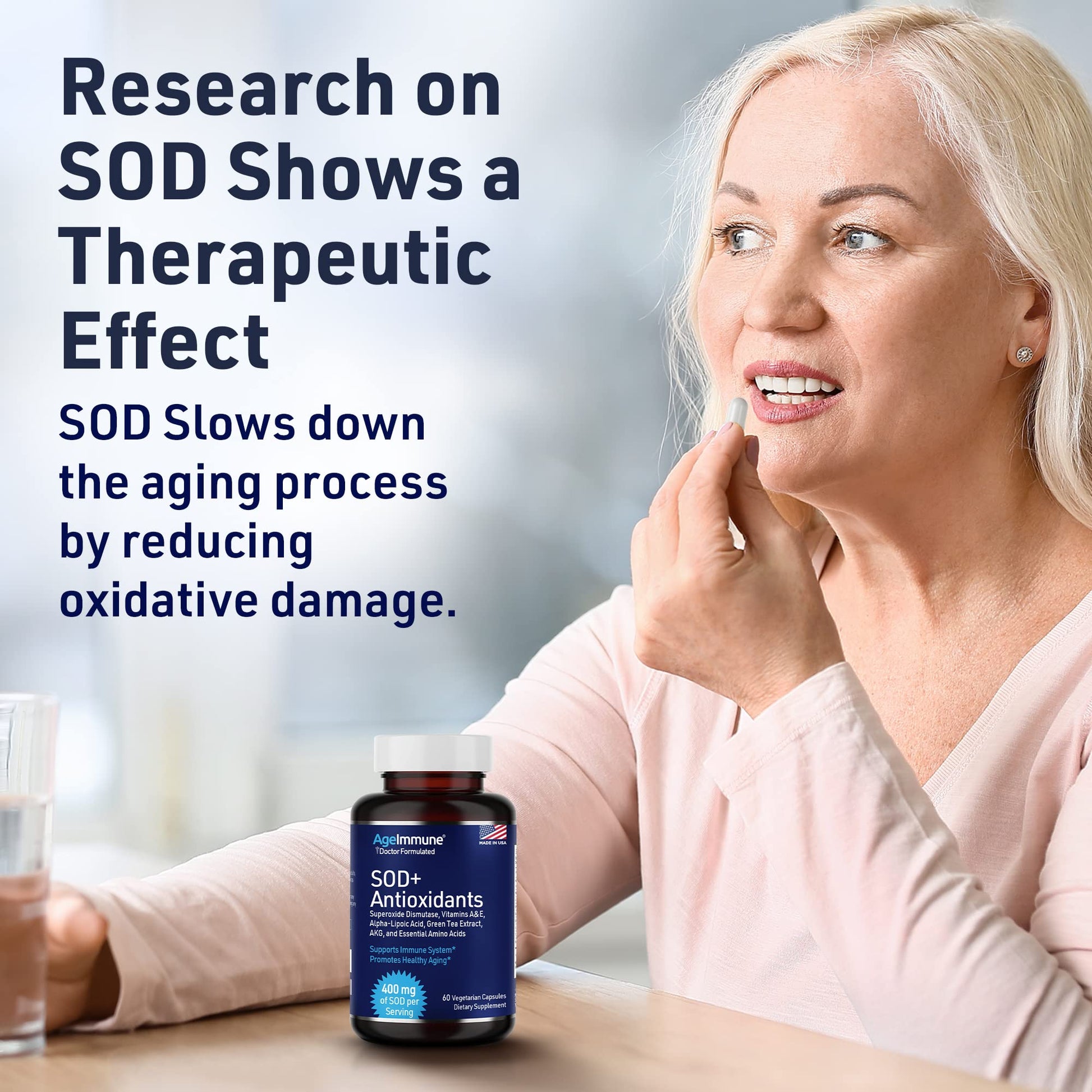 SOD Antioxidants Complex Healthy Aging Supplement - 400mg of Superoxide Dismutase - Alpha Lipoic Acid - L-Arginine -Lysine - AKG - Vitamin A - Vitamin E for Immune Support-60 Capsules AgeImmuneAu supplements