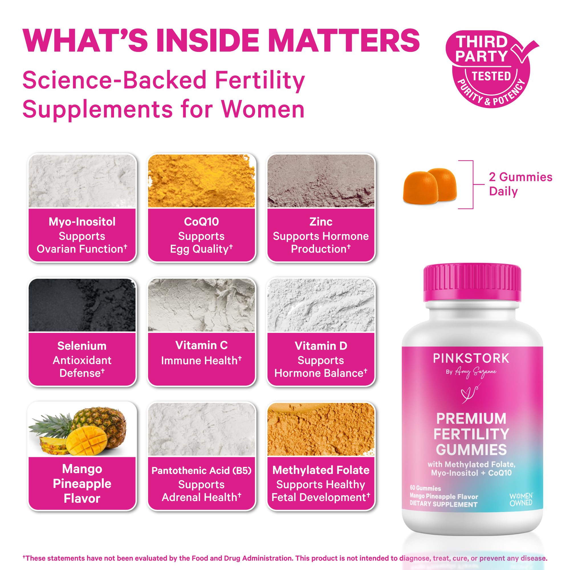 Pink Stork Premium Fertility Gummies | Fertility Supplements for Women with CoQ10, Myo-Inositol + Prenatal Vitamins | Conception Support | Hormone Balance for Women, Ovarian Care - 60 Gummies Pink StorkAu supplements