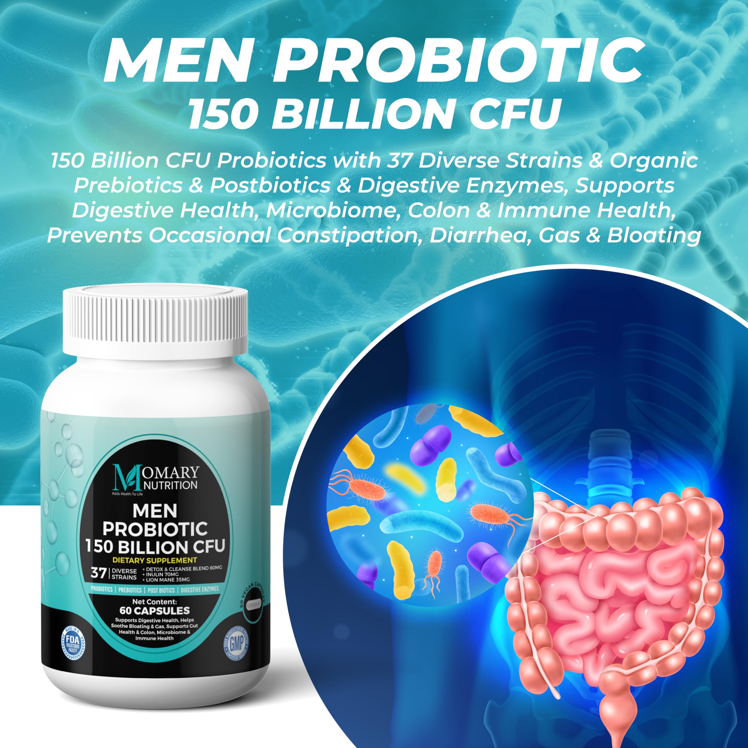 8-in-1 Bio Cultures Complex for Men – 150 Billion CFU Probiotics with 37 Diverse Strains, Organic Prebiotics, Postbiotics & Digestive Enzymes – Supports Digestive Balance & Gut Microbiome MOMARY NUTRITIONAu supplements