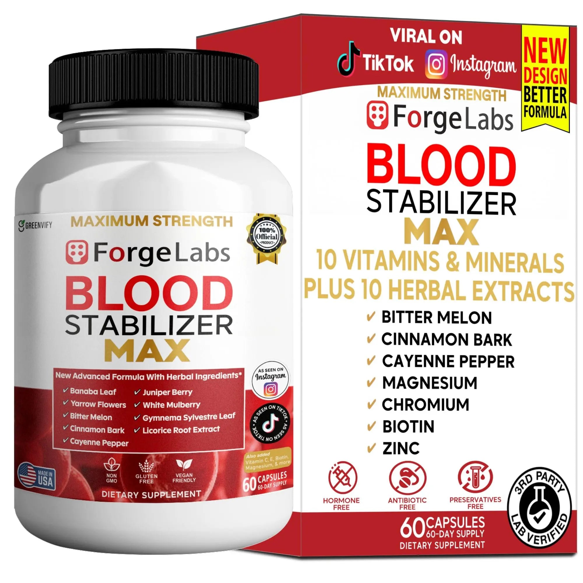 GREENVIFY ForgeLabs Blood Stabilizer Max, Maximum Strength Dietary Supplement, 60 Veggie Capsules, with Banaba Leaf, Juniper Berry, White Mulberry. (1) GREENVIFYAu supplements