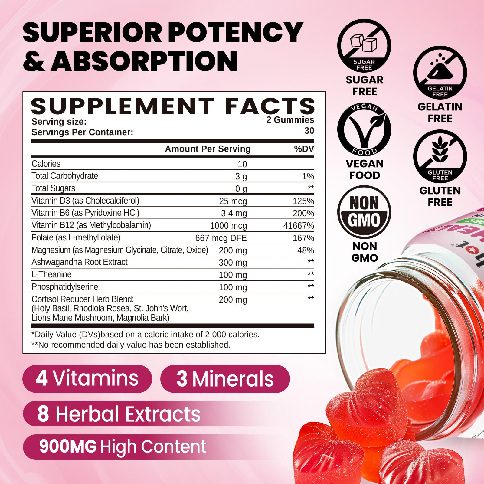 duwhot Cortisol Gummies, 15 in 1 Lower Cortisol Supplements for Women, w. Ashwagandha, Magnesium, Phosphatidylserine, Folate for Hormone Balance, Mood, Focus, Sleep Support, Sugar Free, Vegan, 60 duwhotAu supplements