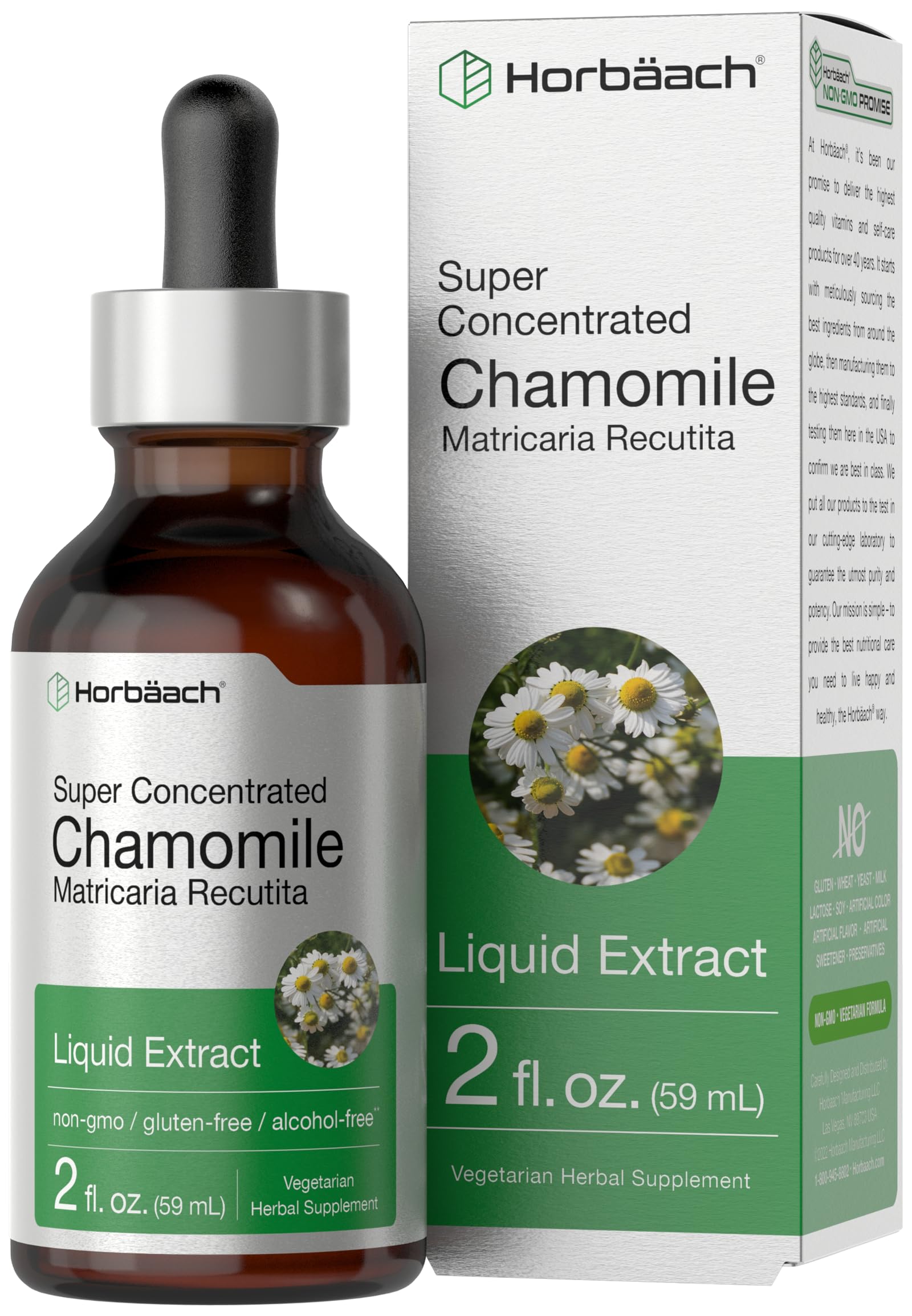 Chamomile Extract Liquid | 2 fl oz | Alcohol Free Supplement | Vegetarian, Non-GMO HorbäachAu supplements