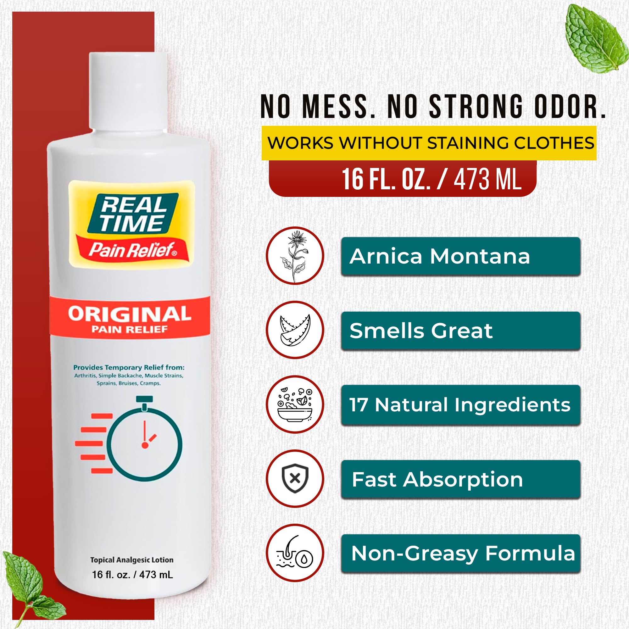 Real Time Pain Relief Cream 16oz Bottle | 17 Natural Ingredients: 1.25% Menthol, Arnica & MSM | Muscle Strain & Joint Discomfort Relief for Arthritis, Cramps, Sprains, Bruises, Hands, Back & Knee Pain Real Time Pain ReliefAu supplements