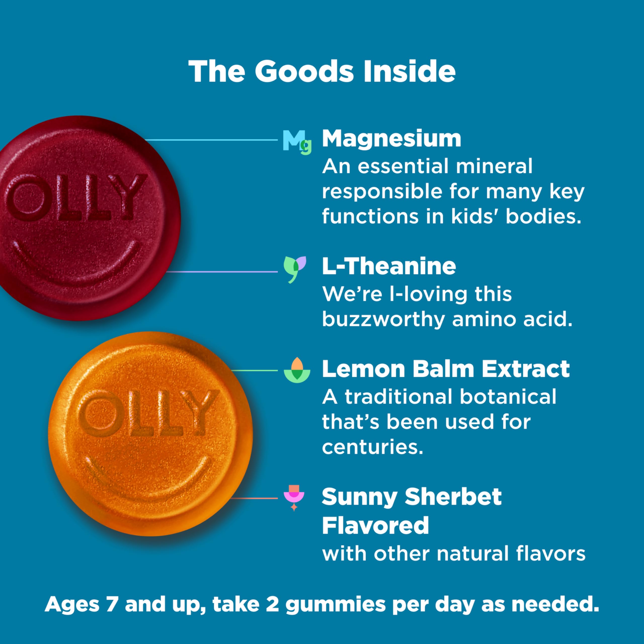 OLLY Kids Chillax Gummy, For a Calm and Relaxed Mood*, Magnesium, L-Theanine, Lemon Balm Extract, Chewable Supplement, Sherbet Flavored, 25 Day Supply - 50 Count OLLYAu supplements