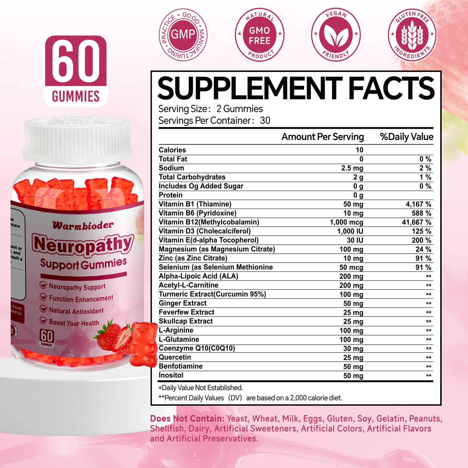 Sugar Free Neuropathy Support Gummies for Nerve – Enhanced Nerve Health, Regeneration, Cognitive Support with Vitamin B1, B6, B12, Magnesium, ALA, Turmeric, CoQ10 & More WarmbioderAu supplements
