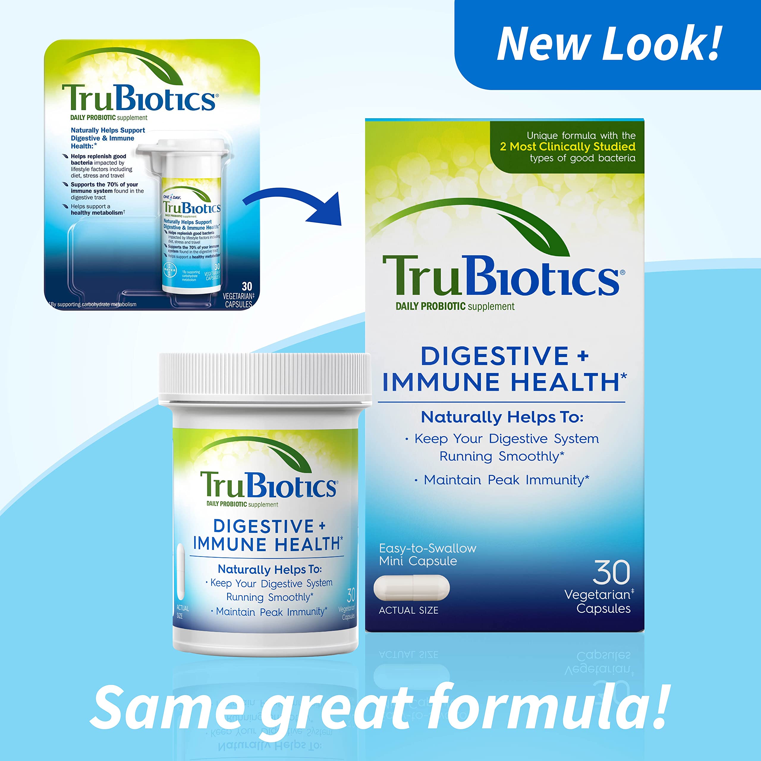 TruBiotics Probiotics for Digestive & Immune Health, Supports Regularity & Helps Relieve Abdominal Discomfort, Gas & Bloating, 2 Clinically Studied Probiotic Strains, Plus Prebiotics, 30 Capsules TruBioticsAu supplements