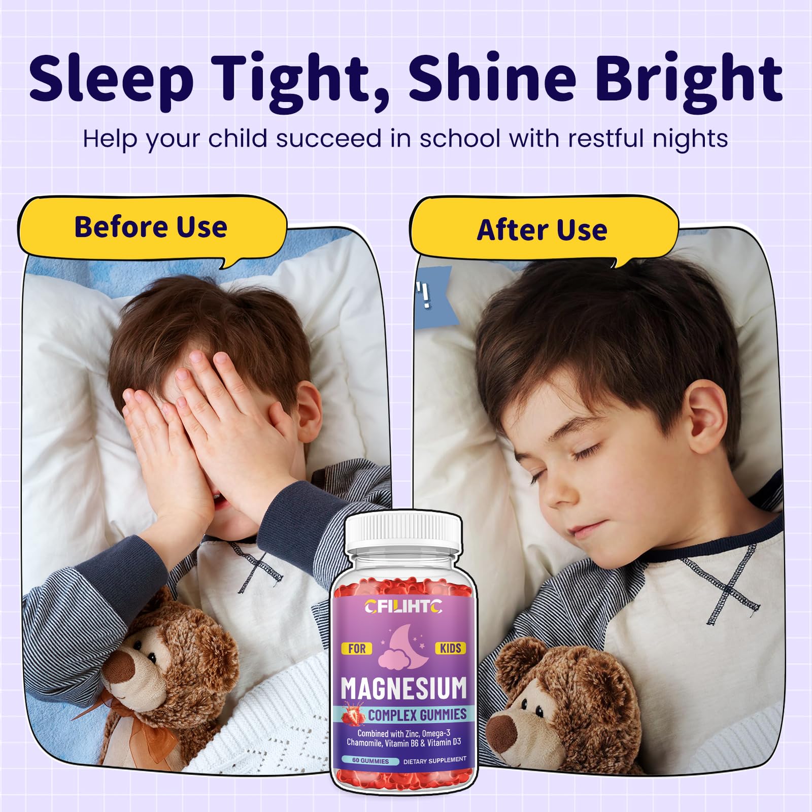 Kids Magnesium Gummies-Magnesium Glycinate Gummies for Kids Supplement-w/Zinc, Chamomile, Omega-3, Vitamin B6, D3 - for Sleep, Relaxation, Brain, Bones, Children's Calm, Sugar Free Strawberry 60ct CFILIHTCAu supplements