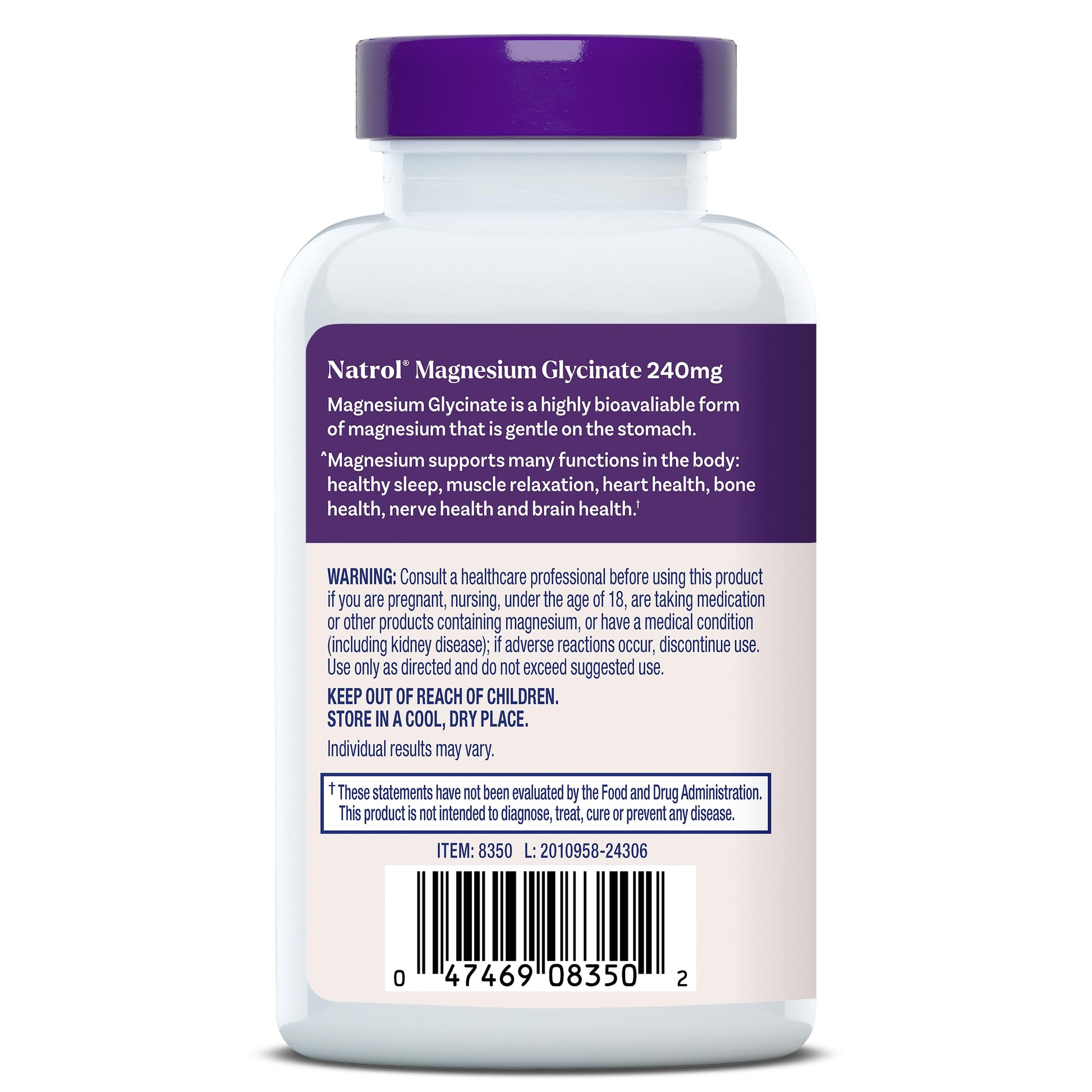 Natrol Magnesium Glycinate Supplements 240 mg - High Absorption - Calm Magnesium Glycinate for Sleep - 60 Capsules, 30 Day Supply NatrolAu supplements