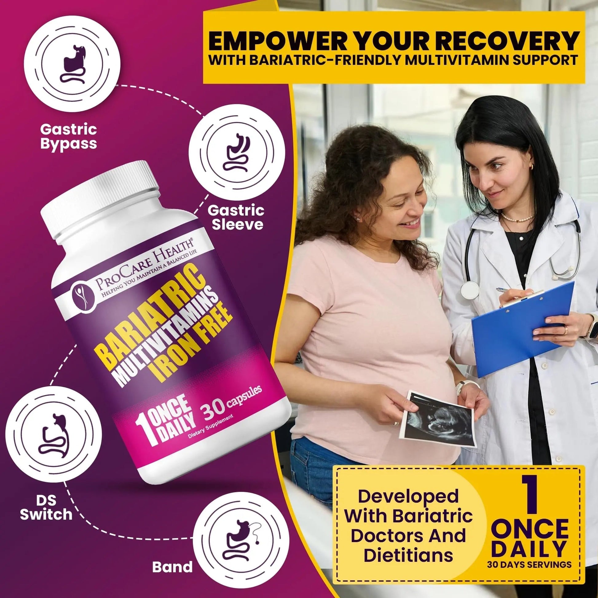 Procare Health Bariatric Multivitamin with Iron Free (30 Fast Dissolving Veggie Capsule) - Bariatric Vitamins for Gastric Sleeve & Gastric Bypass ProCare HealthAu supplements