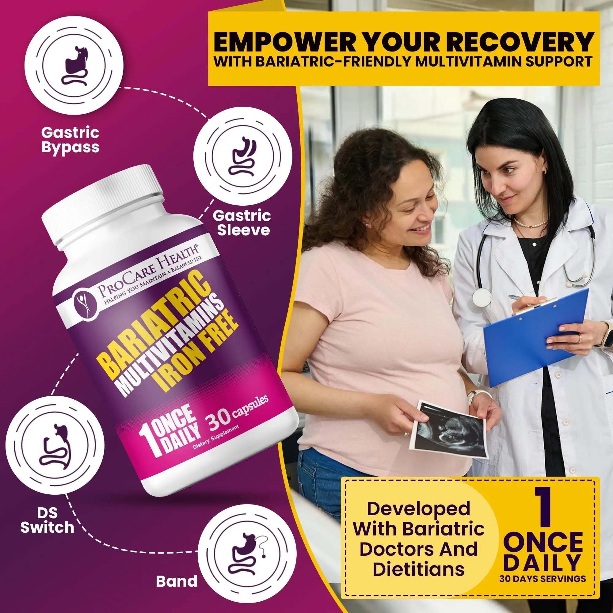 Procare Health Bariatric Multivitamin with Iron Free (30 Fast Dissolving Veggie Capsule) - Bariatric Vitamins for Gastric Sleeve & Gastric Bypass ProCare HealthAu supplements