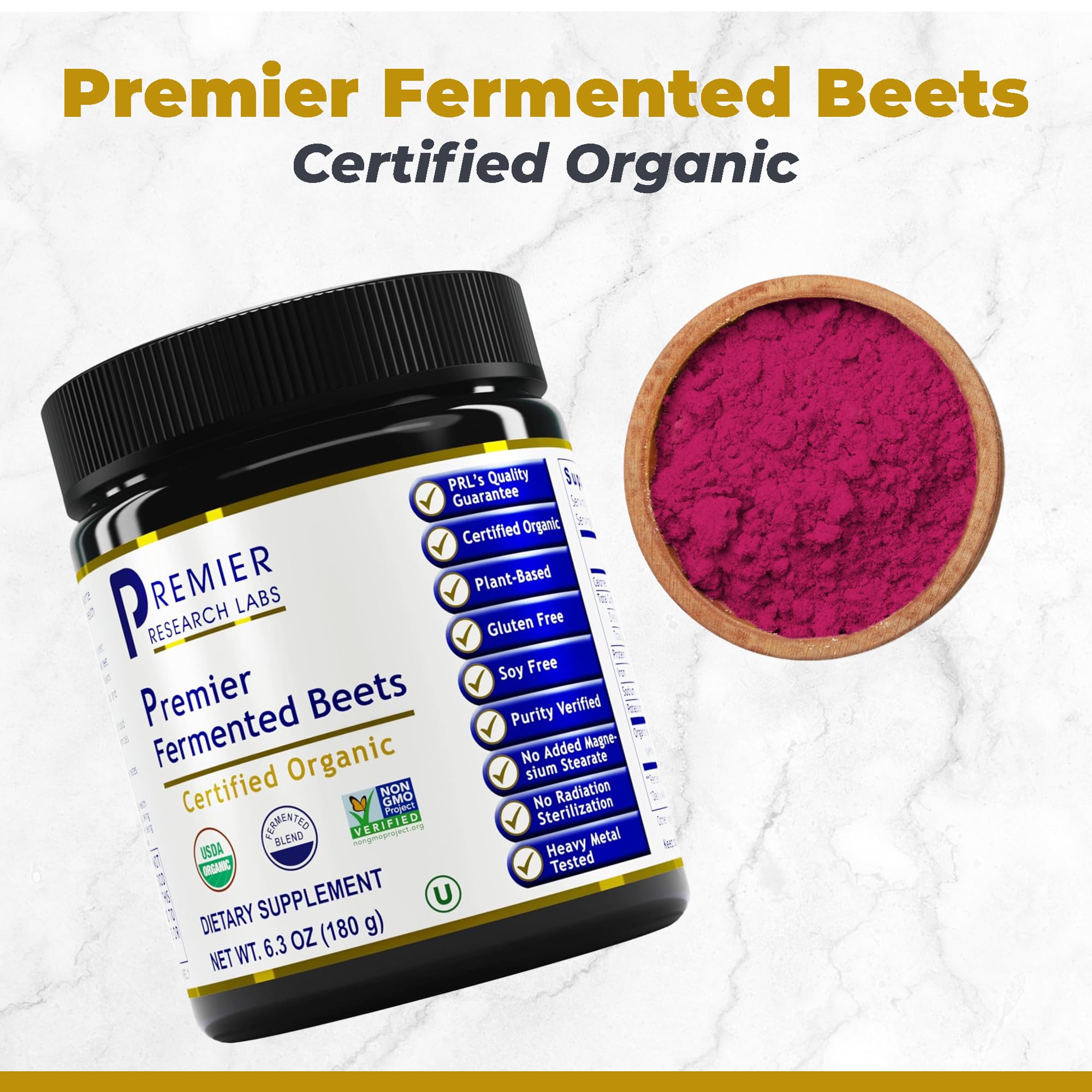 Premier Research Labs Premier Fermented Beets - Beet Root Powder Fermented, Organic Fermented Beets for Men & Women, Beetroot, Nitrates, Blood Pressure Support, USDA Organic - 6.3 Oz Jar Premier Research LabsAu supplements