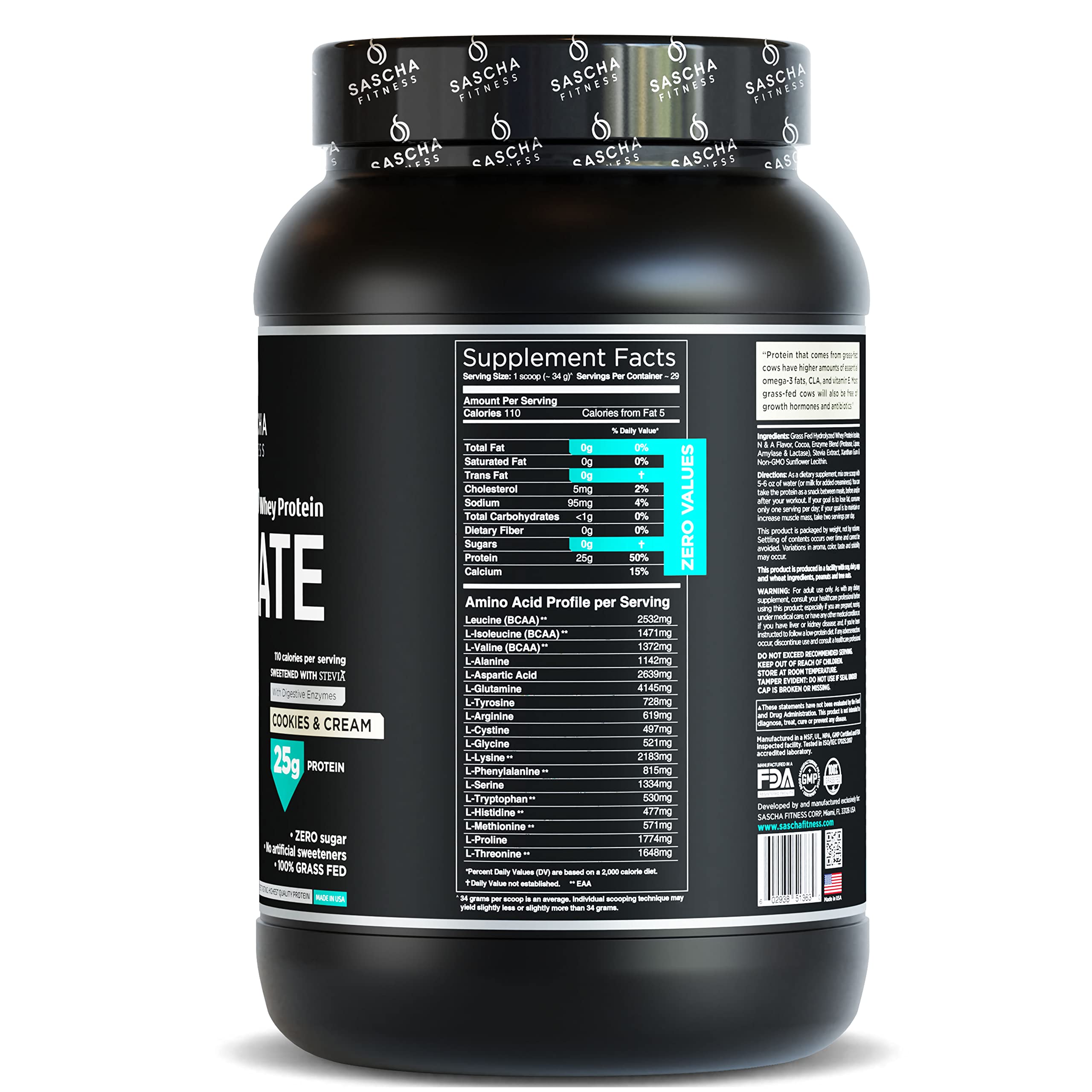 SASCHA FITNESS Hydrolyzed Whey Protein Isolate,100% Grass-Fed (2 Pounds, Cookies SASCHA FITNESSUS supplements