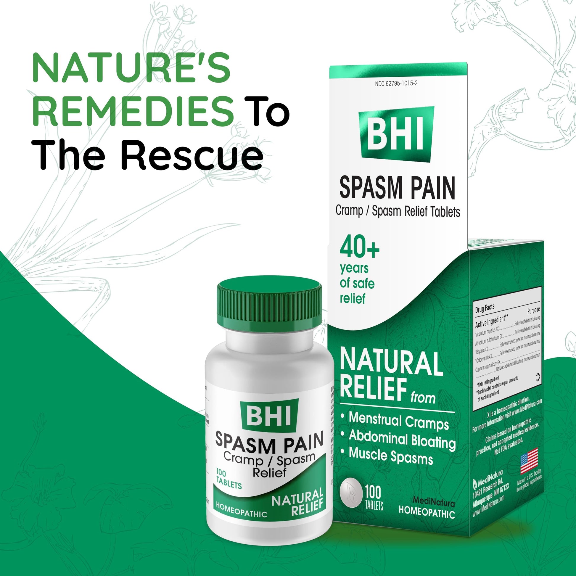 MediNatura BHI Spasm/Cramp Relief - Muscle Spasm Tablets for Full-Body Cramp Support - Menstrual Support - Non-Drowsy - Quick-Dissolve - Non-Addictive - Natural Ingredients - 100 Count MediNaturaAu supplements