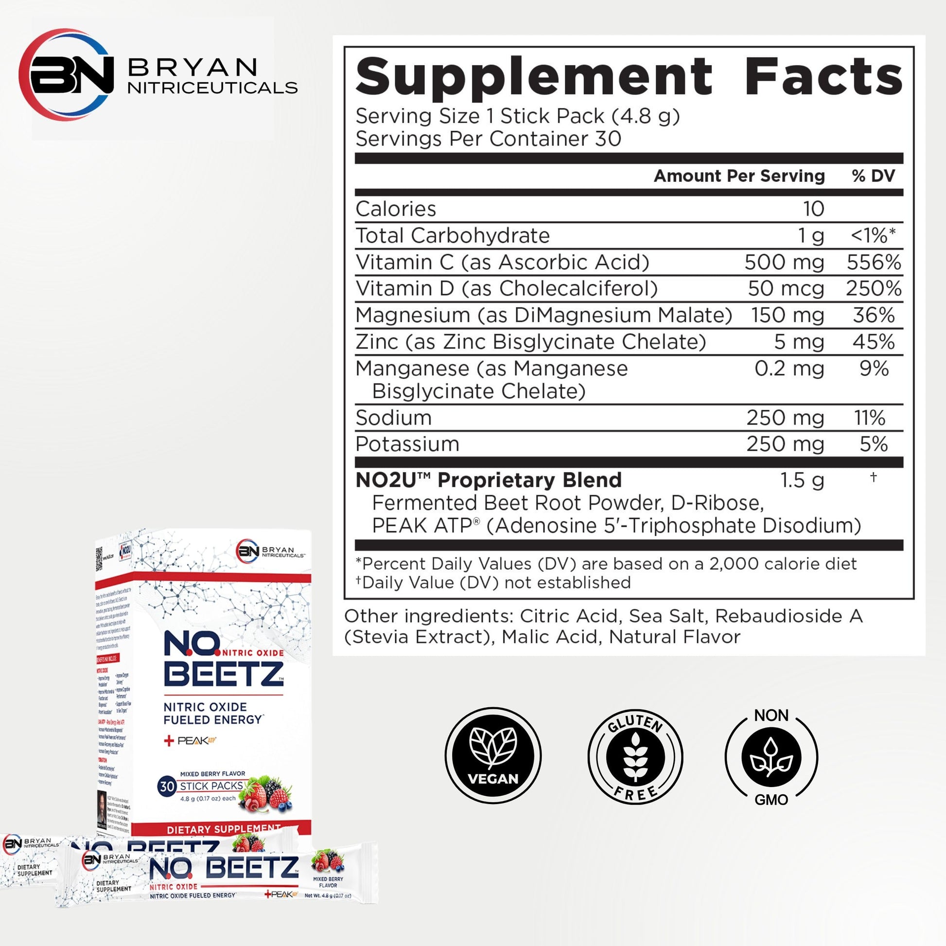 Bryan Nitriceuticals N.O. Beetz Nitric Oxide Fueled Energy Boost Supplement, Hydration & Cellular Energy Production Enhancer, Blend of Vitamins and Minerals (30 Servings) Bryan NitriceuticalsAu supplements