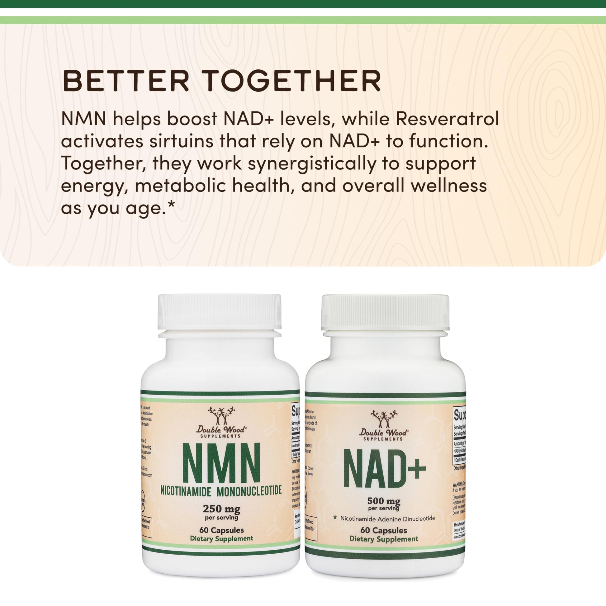 Double Wood Supplements NMN (Nicotinamide Mononucleotide) 250mg, 60 Capsules - 30 Servings, Gluten Free Double Wood SupplementsAu supplements