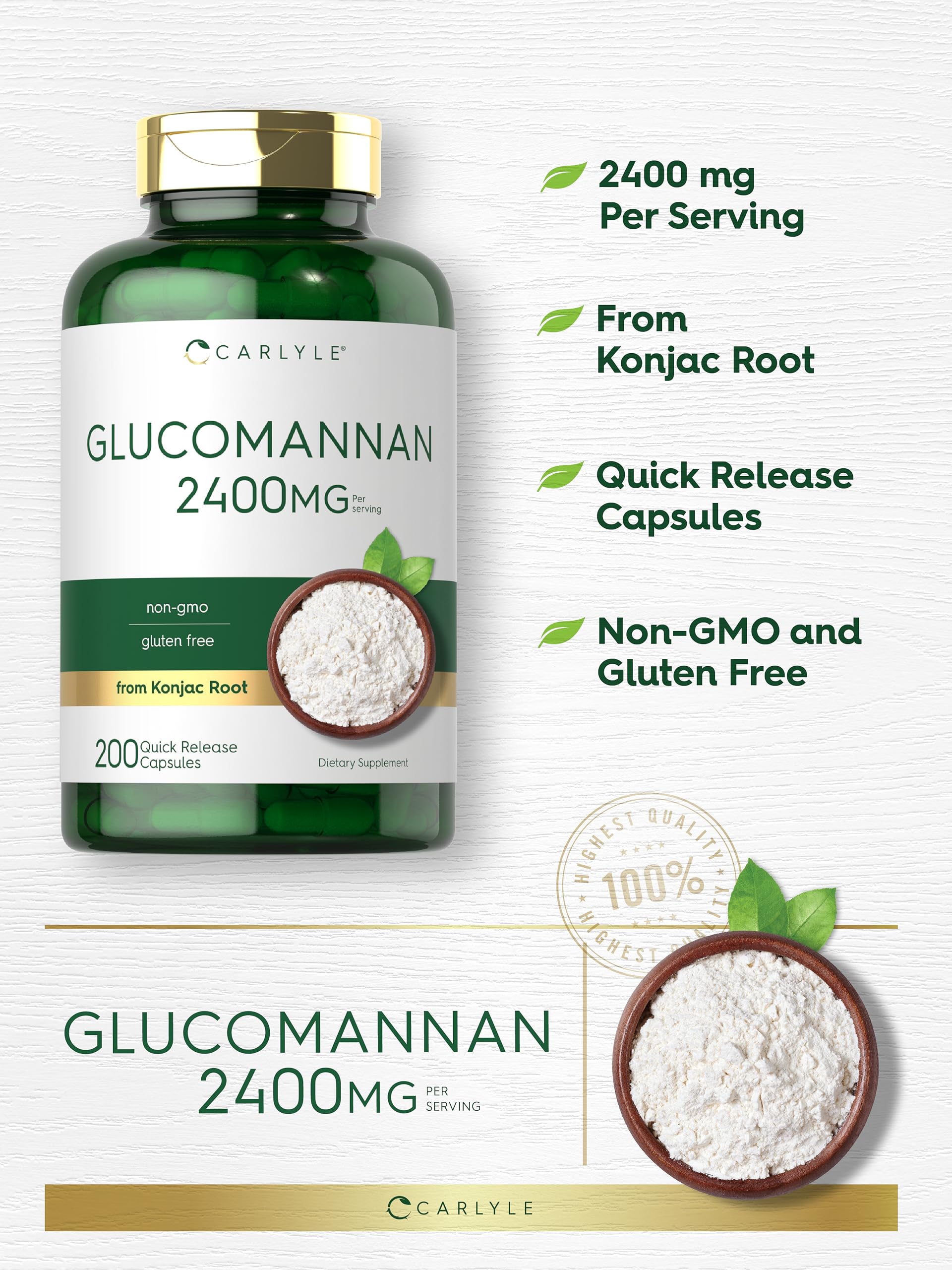 Carlyle Glucomannan Capsules | 200 Count | Soluble Fiber Pills | Non-GMO CarlyleAu supplements