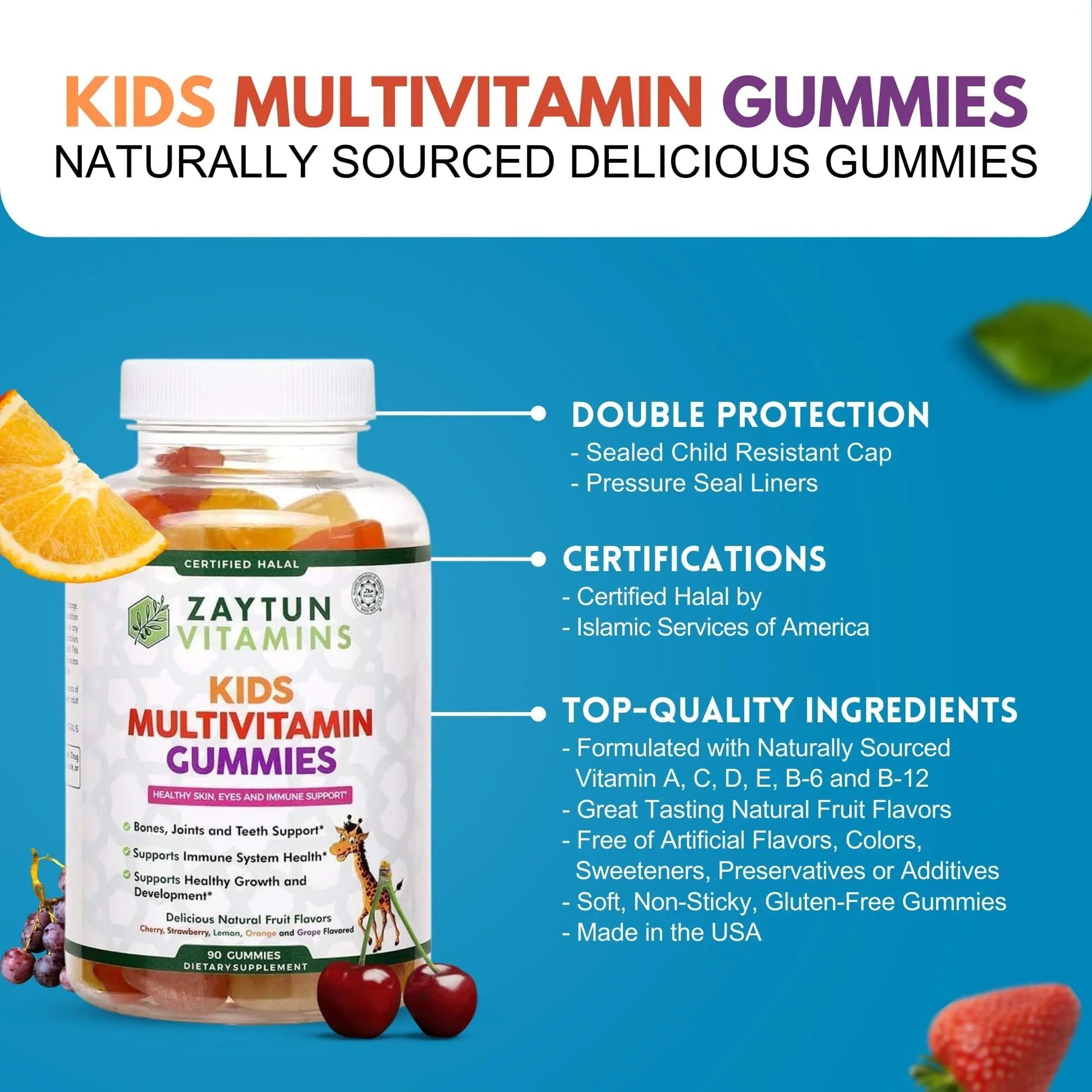 Zaytun Halal Vitamins for Kids Multivitamin Gummies, Naturally Sourced Vitamin A, C, D, E, B6, B12, Biotin - Vegetarian, No Gelatin Zaytun VitaminsAu supplements
