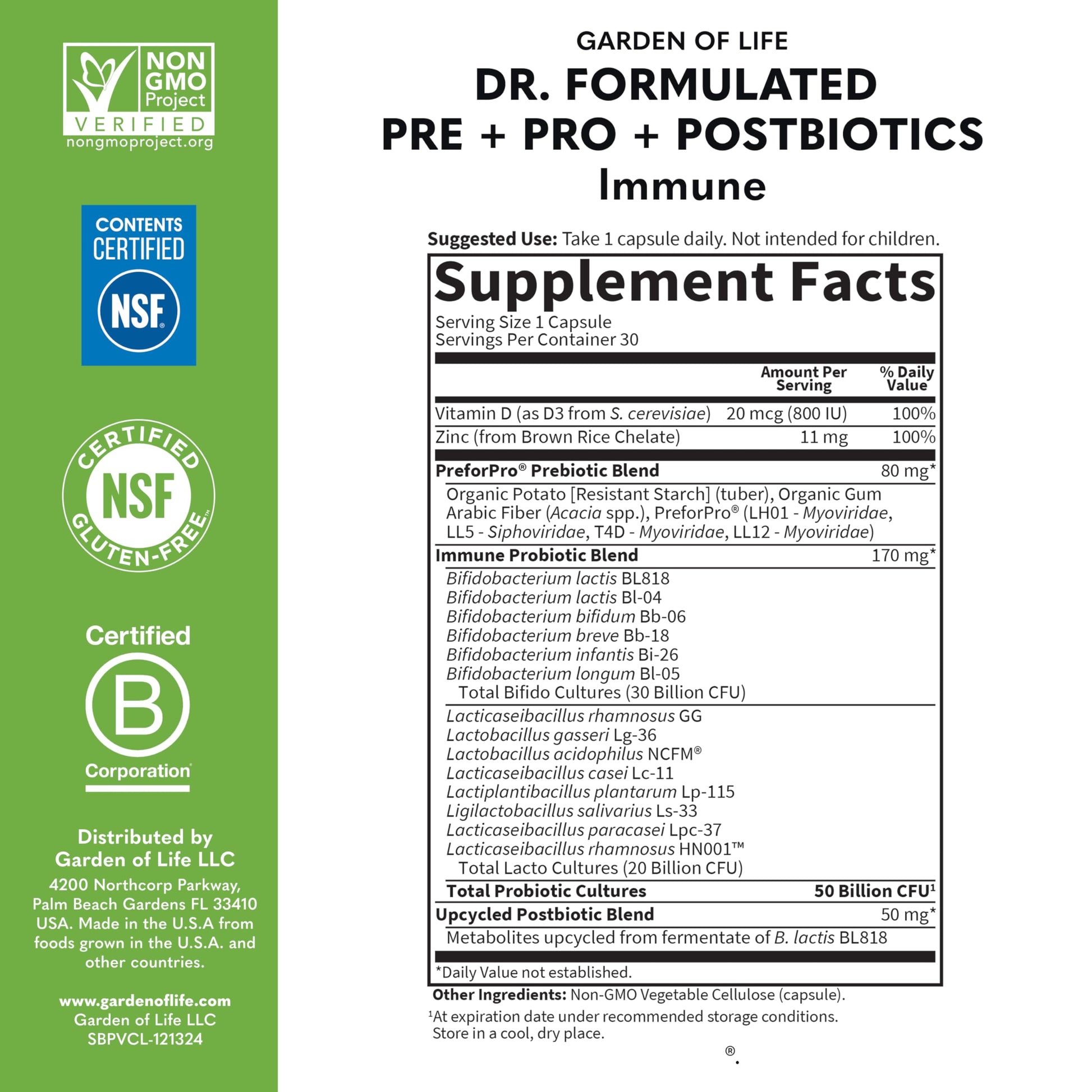 Garden of Life Dr. Formulated Pre, Post & Probiotics Immune Support with Prebiotics & Postbiotics – 50 Billion CFU, Gut & Digestive Health Support, Zinc & Vitamin D3, Vegan, 30 Day Supply Garden of LifeAu supplements