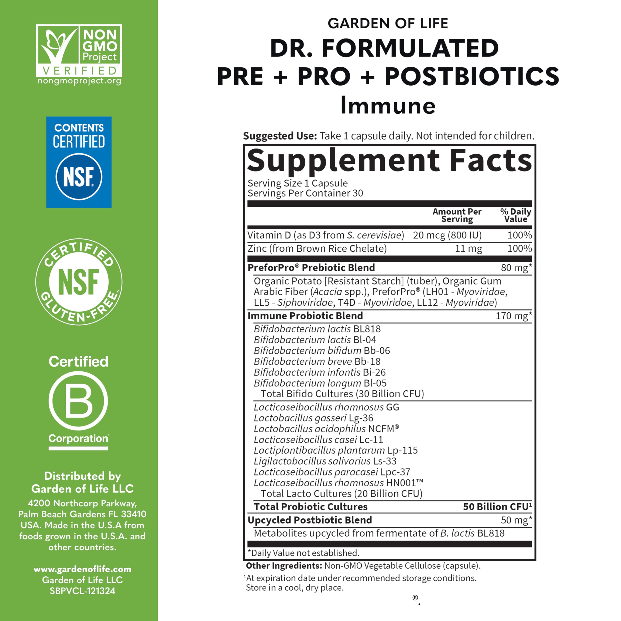 Garden of Life Dr. Formulated Pre, Post & Probiotics Immune Support with Prebiotics & Postbiotics – 50 Billion CFU, Gut & Digestive Health Support, Zinc & Vitamin D3, Vegan, 30 Day Supply Garden of LifeAu supplements