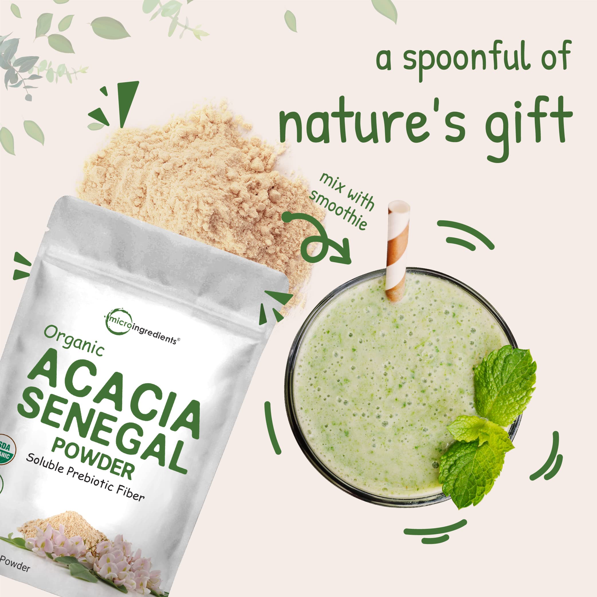 Micro Ingredients Organic Acacia Senegal Powder, 2 Pounds (32 Ounce), Instant Soluble Micro IngredientsUS supplements