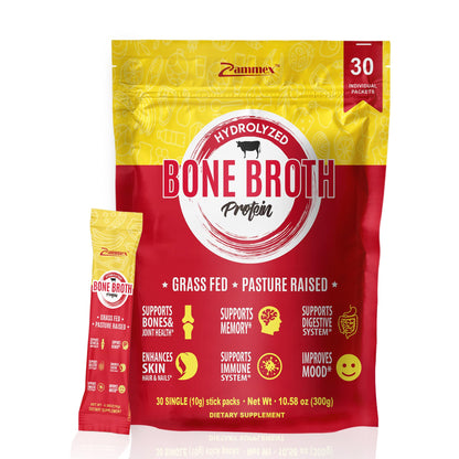 Zammex Bone Broth Packets-20g Collagen Protein-Beef Bone Broth Powder to Go-30 Travel ZammexUS supplements