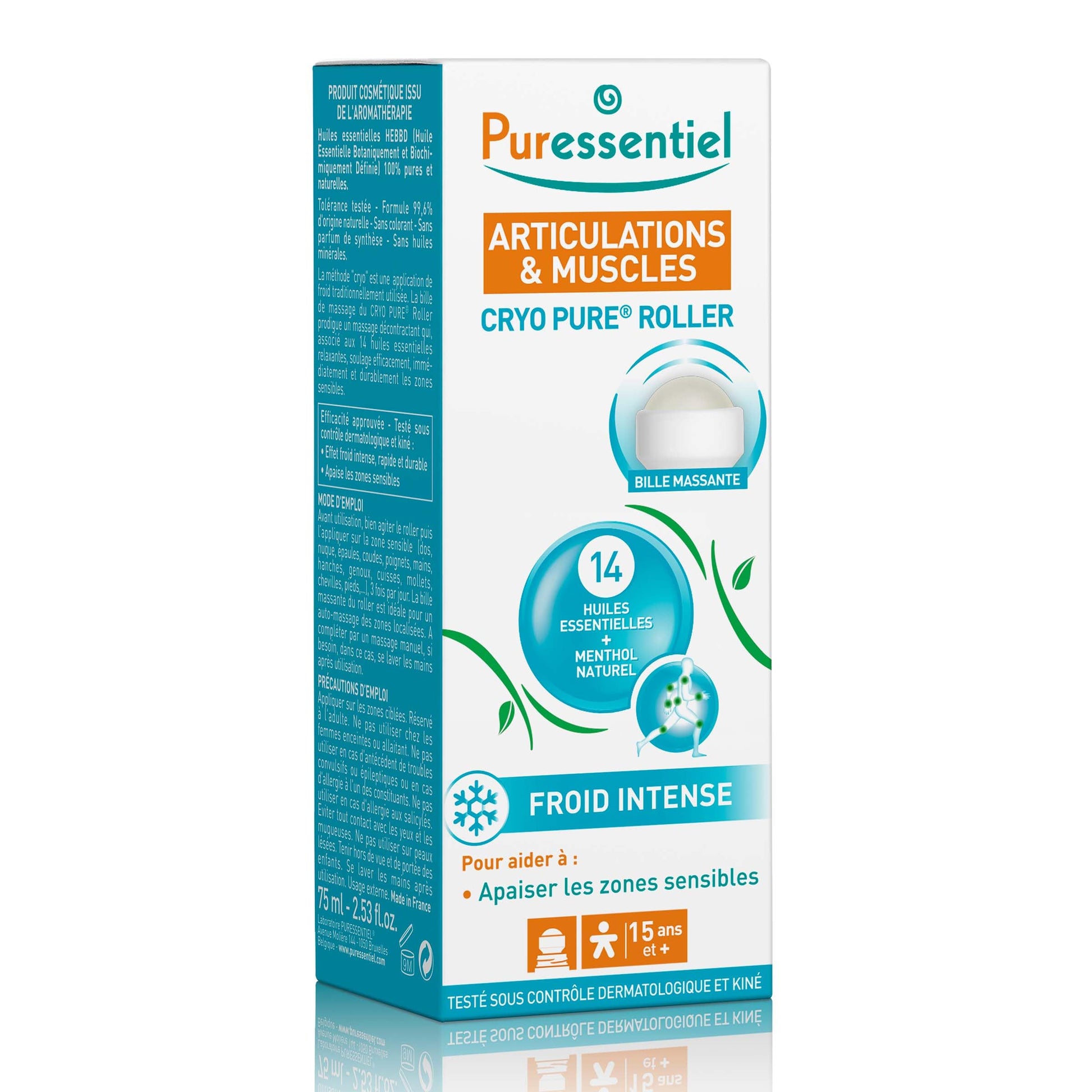 Puressentiel Muscles and Joints Cryo Pure Roller - Natural Menthol and Essential Oils Soothe Muscles - Long Lasting Cooling Sensation - 2.5 oz PuressentielAu supplements