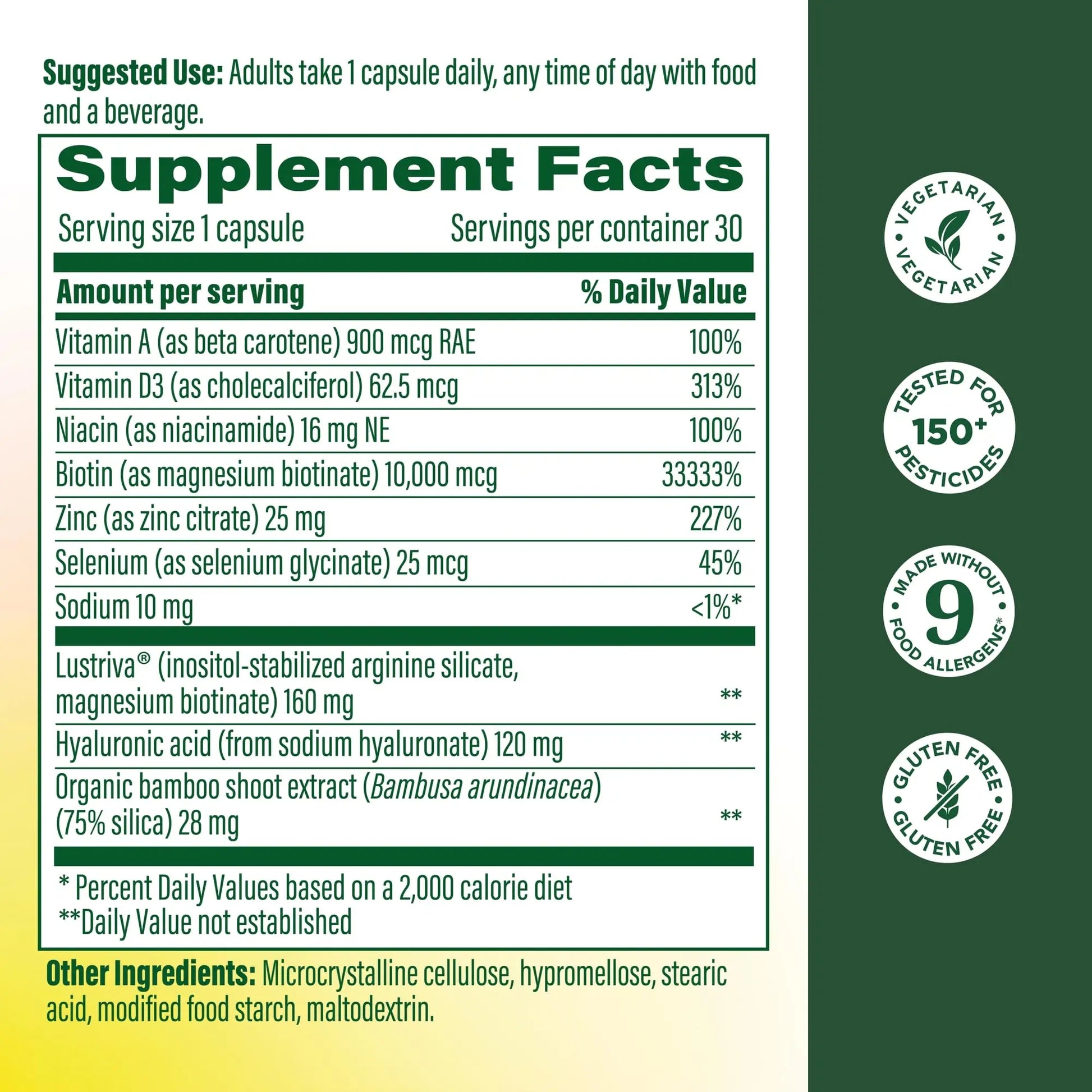 MegaFood Hair Growth – Clinically Studied Lustriva & Hyaluronic Acid - Biotin 10000mcg, Thicker & Fuller Existing Hair Growth Vitamins - 30 Vegetarian Capsules, 30 Servings MegaFoodnz supplements