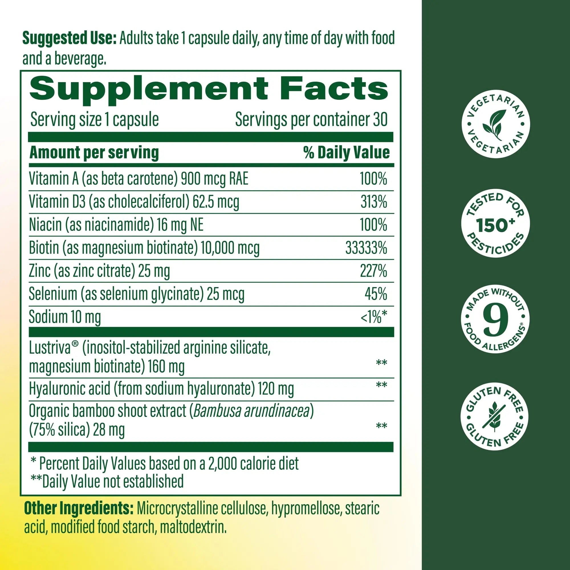 MegaFood Hair Growth – Clinically Studied Lustriva & Hyaluronic Acid - Biotin 10000mcg, Thicker & Fuller Existing Hair Growth Vitamins - 30 Vegetarian Capsules, 30 Servings MegaFoodnz supplements
