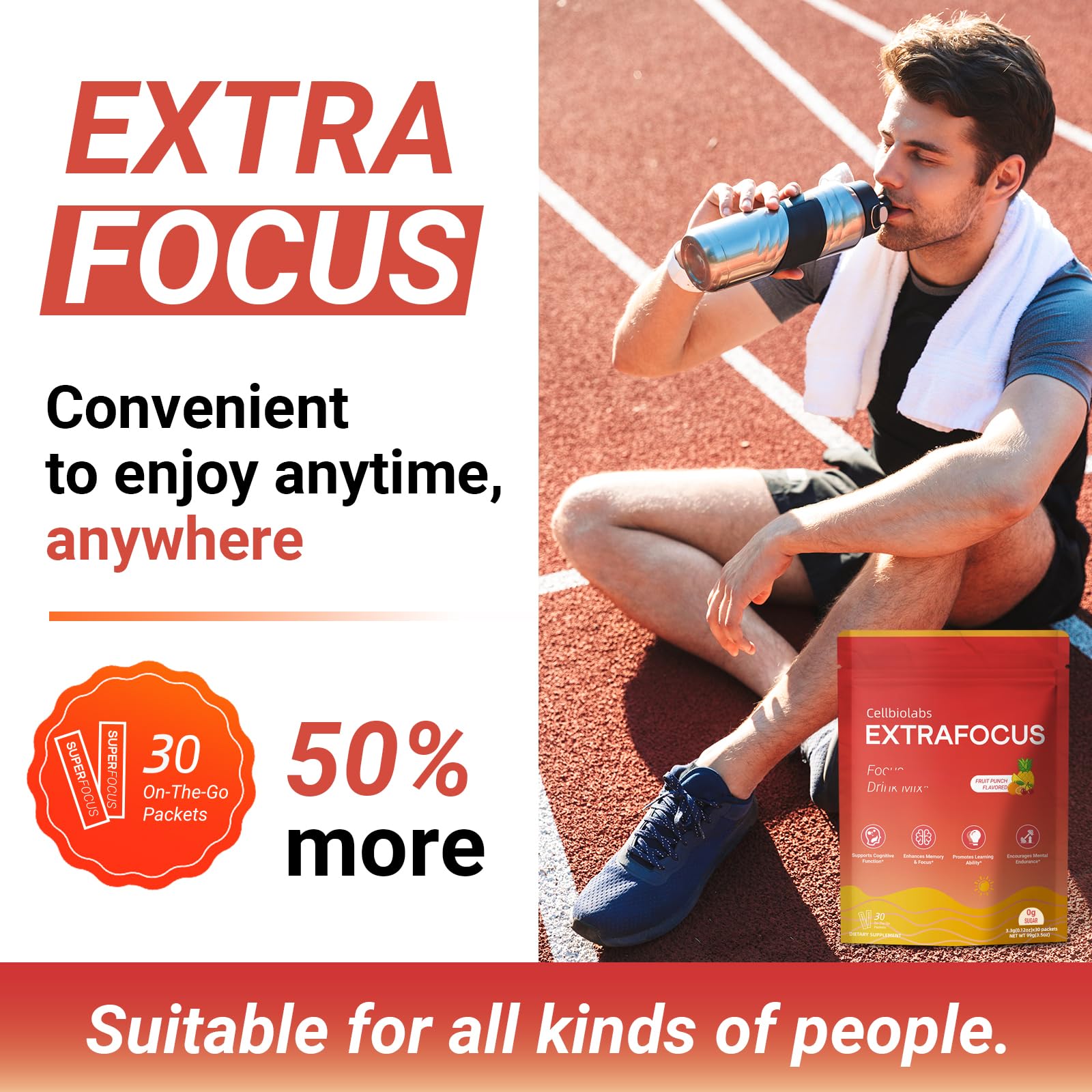 Nootropic Extra Focus Drink Mix, 30 Packs On-The-Go Sticks, Featuring Alpha-GPC, Lion's Mane & Rhodiola, Sugar-Free Packets Fruit Punch Clean Drink Mix CellbiolabsAu supplements
