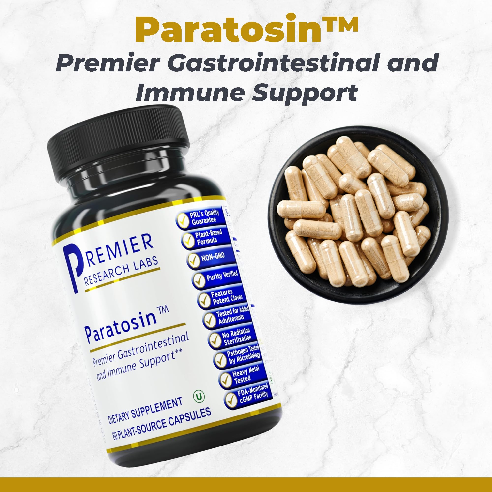 Premier Research Labs Paratosin - Gut Health Supplement, Reishi Mushroom Capsules, Hyssop Capsules, Wild Garlic Supplements, GI Support for Men & Women - 60 Vegetarian Capsules Premier Research LabsAu supplements