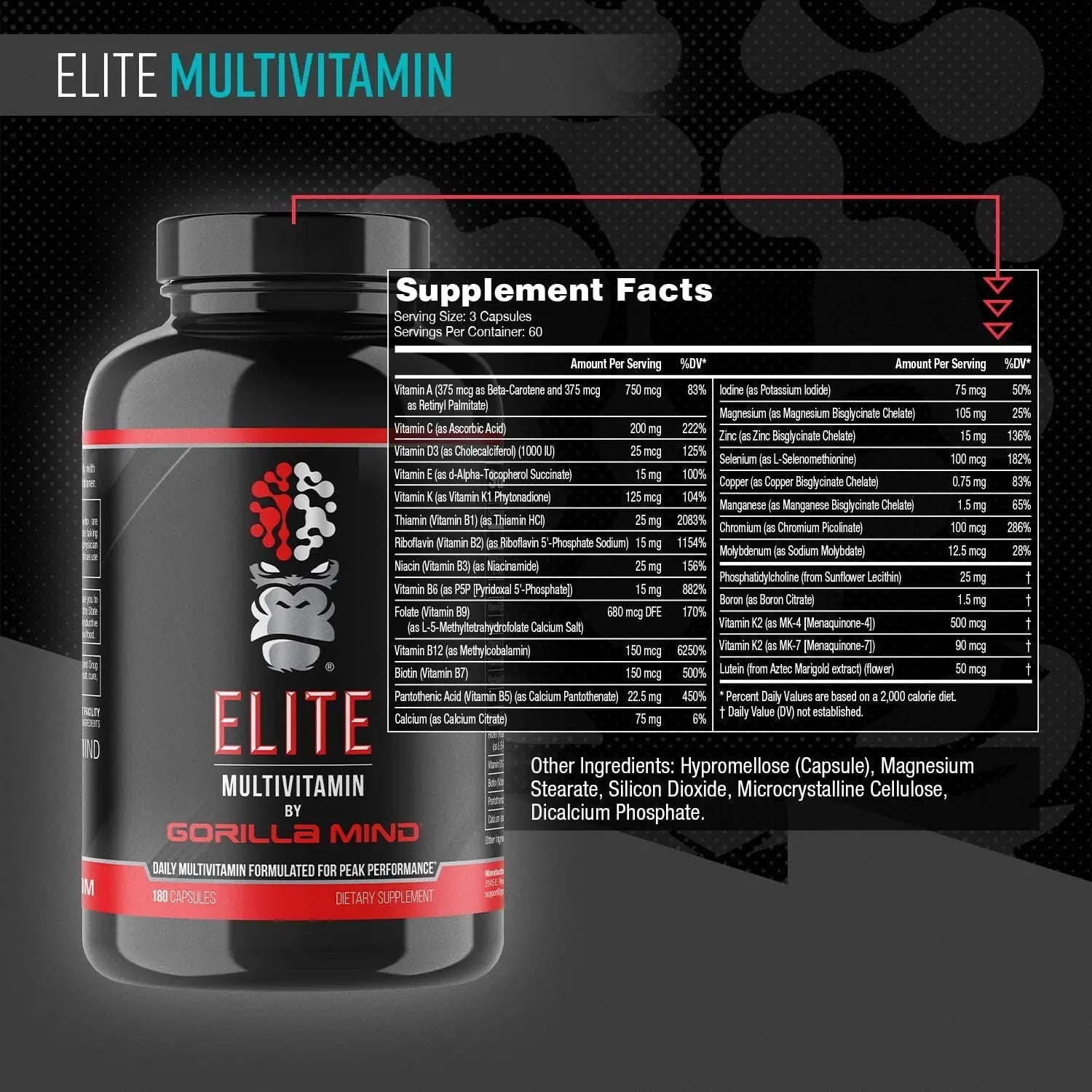 Gorilla Mind Elite Multi-Vitamin (180 Capsules) – Daily Multivitamin Formulated for Peak Performance | 27 Nutrients to Backfill Micronutrient Shortcomings Gorilla MindAu supplements