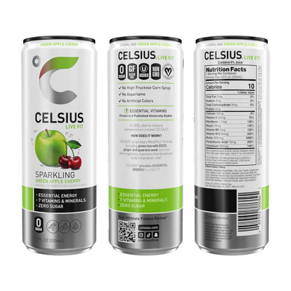 CELSIUS Sparkling Green Apple Cherry, Functional Essential Energy Drink, 12 Fl Oz CELSIUSUS supplements