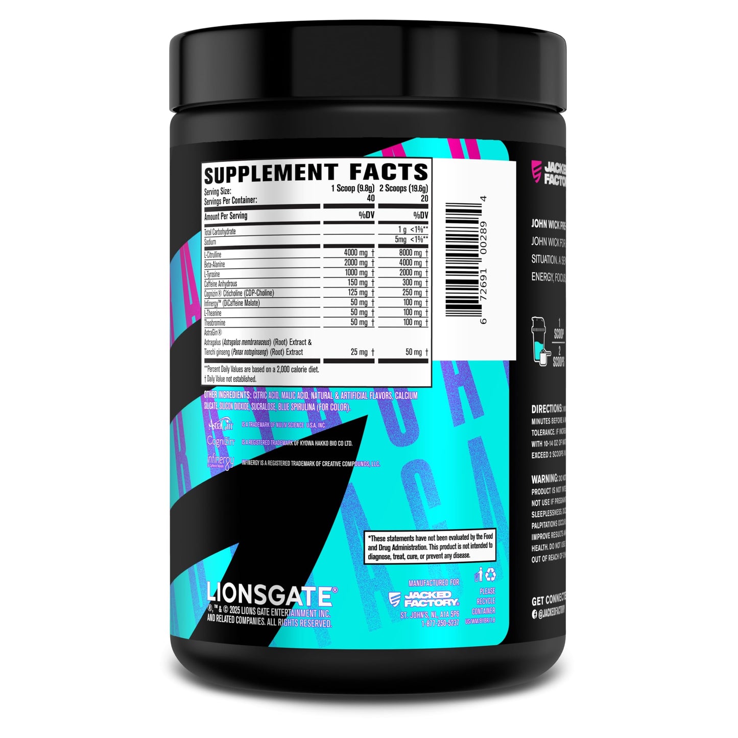 Jacked Factory X John Wick - Wick Mode Pre Workout Powder - Intense Energy, Battle-Ready Focus, Unstoppable Commitment, and Sheer Will Jacked FactoryUS supplements