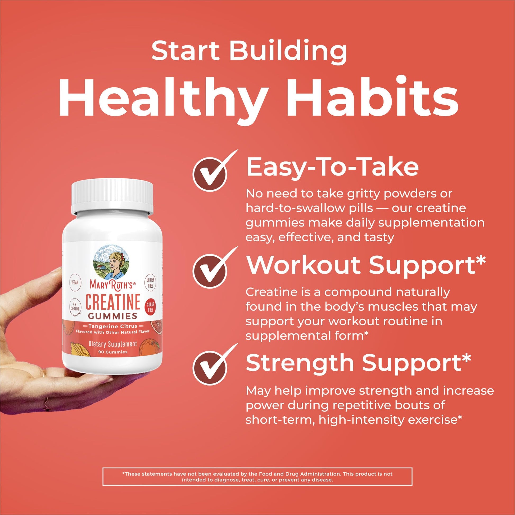 MaryRuth's Creatine Gummies | Creatine Monohydrate Gummies | 3g Creatine Per Serving | Creatine for Women & Men | Tangerine Citrus Flavor | Exercise | Workout | Sugar Free | Vegan | 90 Count MARYRUTH'SAu supplements