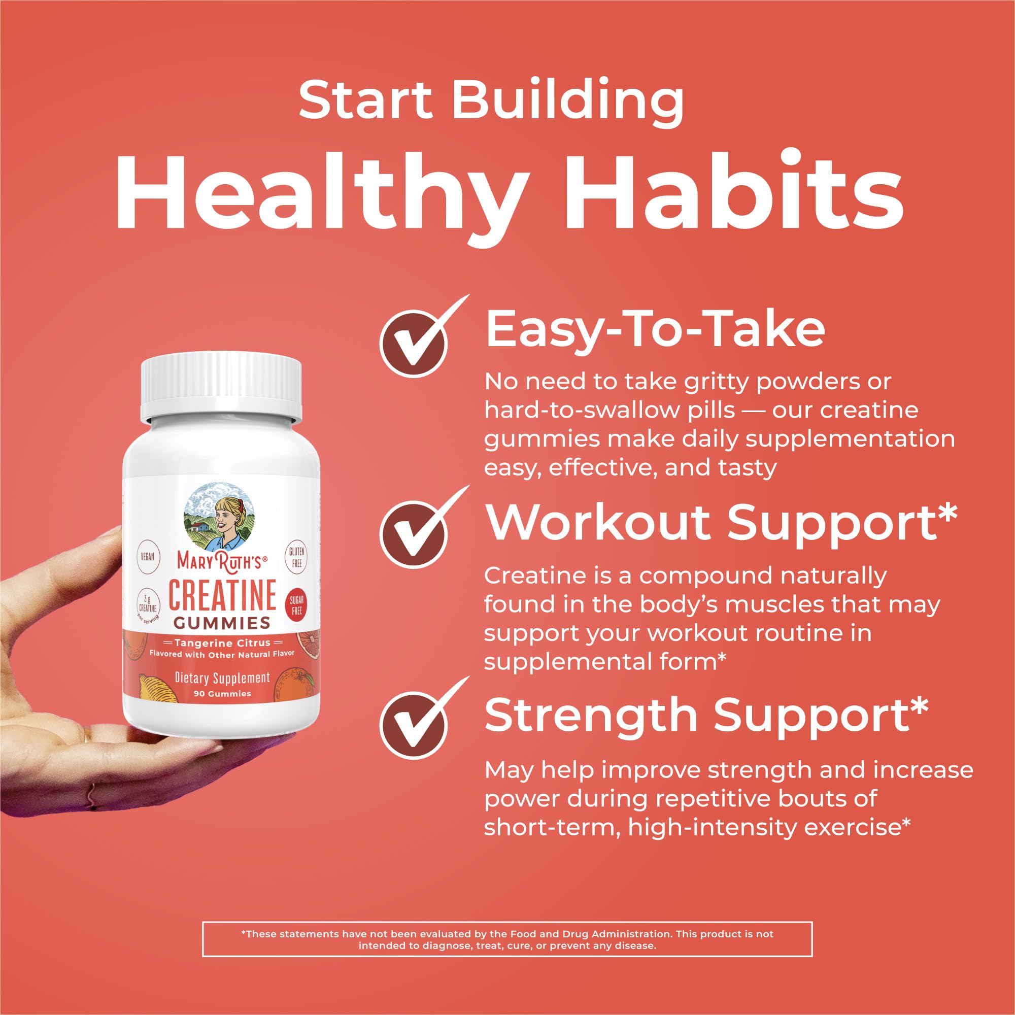 MaryRuth's Creatine Gummies | Creatine Monohydrate Gummies | 3g Creatine Per Serving | Creatine for Women & Men | Tangerine Citrus Flavor | Exercise | Workout | Sugar Free | Vegan | 90 Count MARYRUTH'SAu supplements