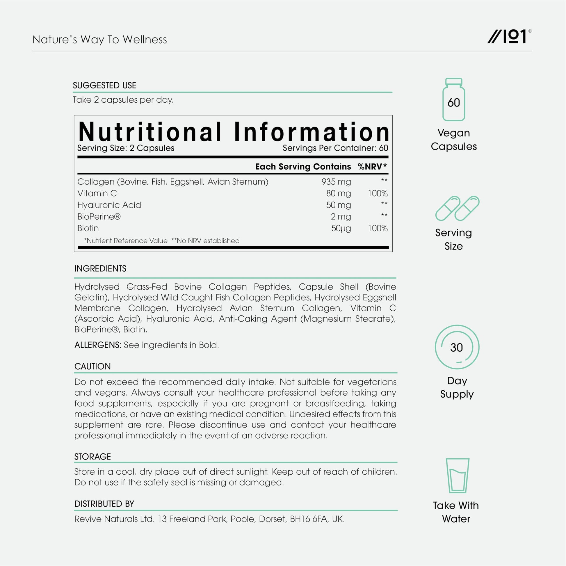Multi Collagen Capsules - 120 Capsules - Types I, II, III, V & X - Wild Caught Fish, Grass Fed Bovine, Eggshell Revive NaturalsAu supplements