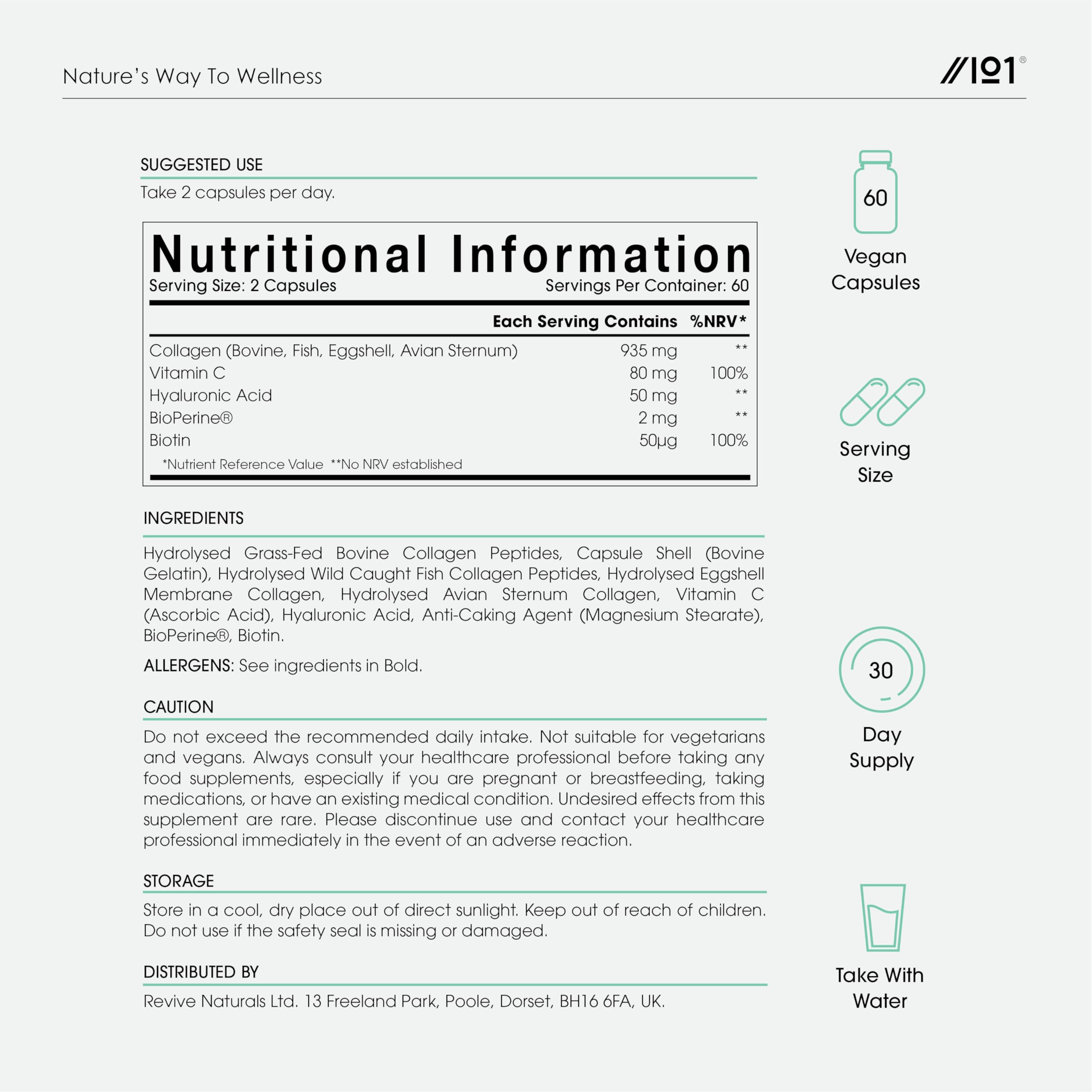 Multi Collagen Capsules - 120 Capsules - Types I, II, III, V & X - Wild Caught Fish, Grass Fed Bovine, Eggshell Revive NaturalsAu supplements