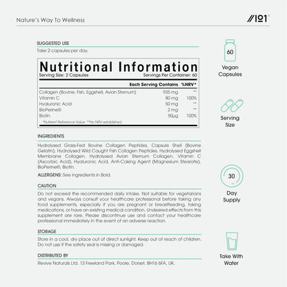 Multi Collagen Capsules - 120 Capsules - Types I, II, III, V & X - Wild Caught Fish, Grass Fed Bovine, Eggshell Revive NaturalsUS supplements