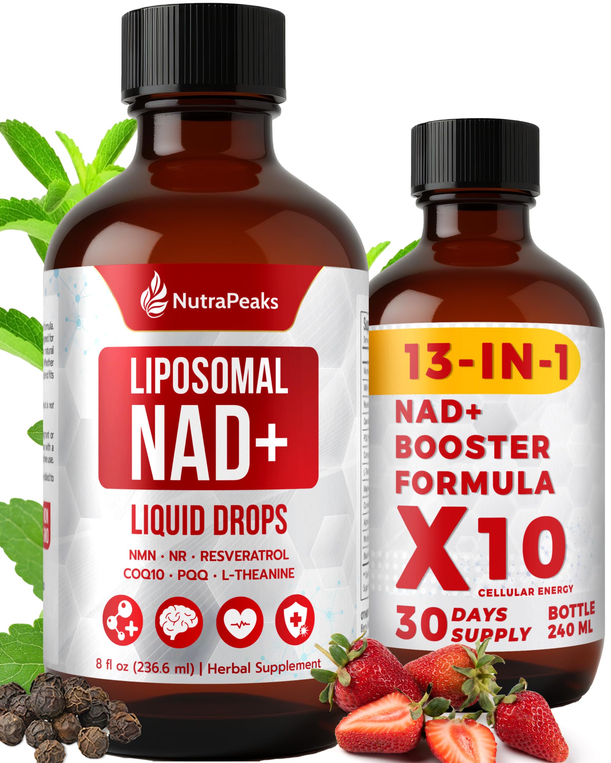 NutraPeaks NAD+ Supplement Liquid - NAD+ Supplement 1000mg, NAD+ Nicotinamide Riboside Resveratrol Supplements with PQQ, NAD+ Berry Flavor Sticks for Anti-Aging, Energy, Focus NutraPeaksAu supplements