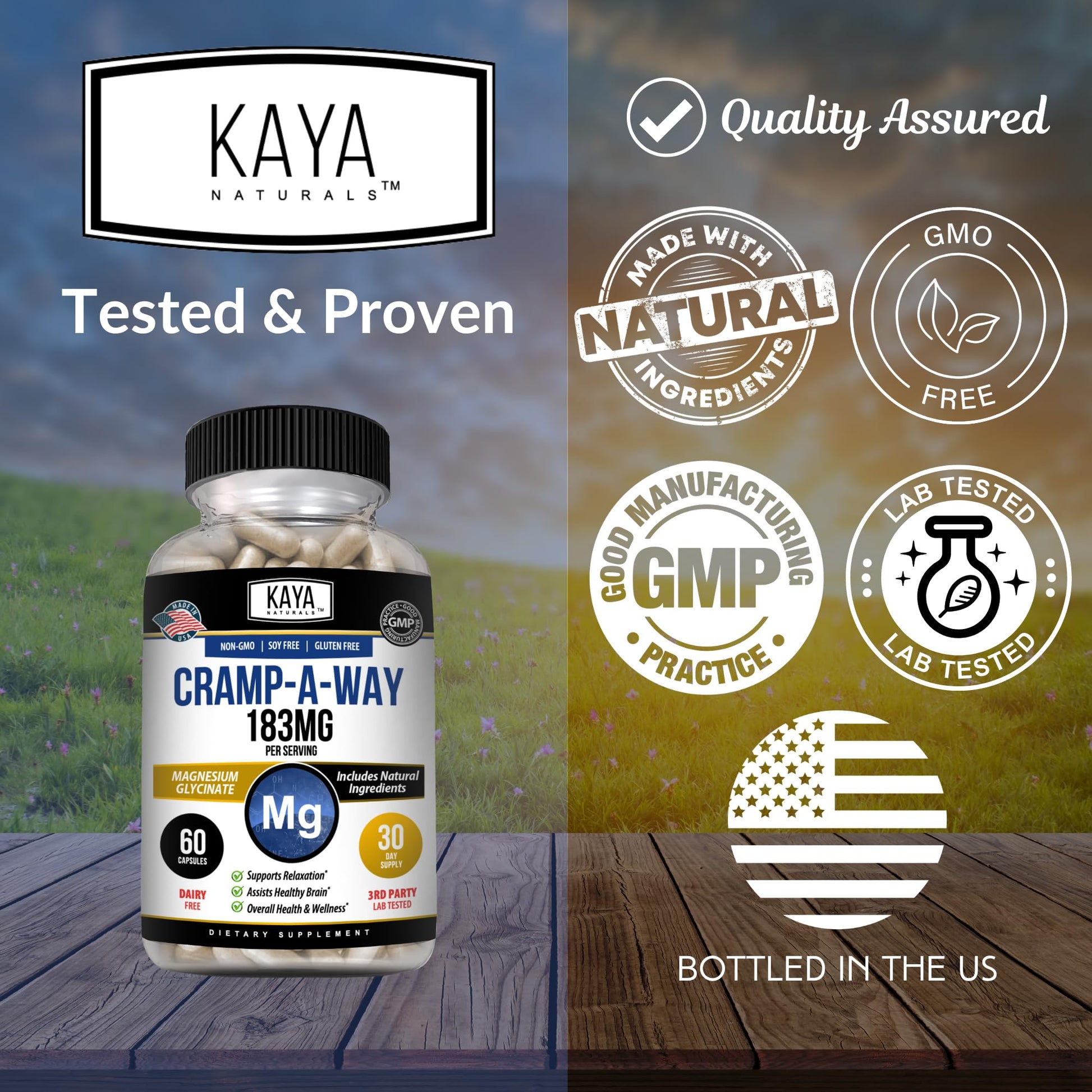 Kaya Naturals Cramp-A-Way Magnesium Glycinate 183mg (60 Count (Pack of 1) Kaya NaturalsAu supplements