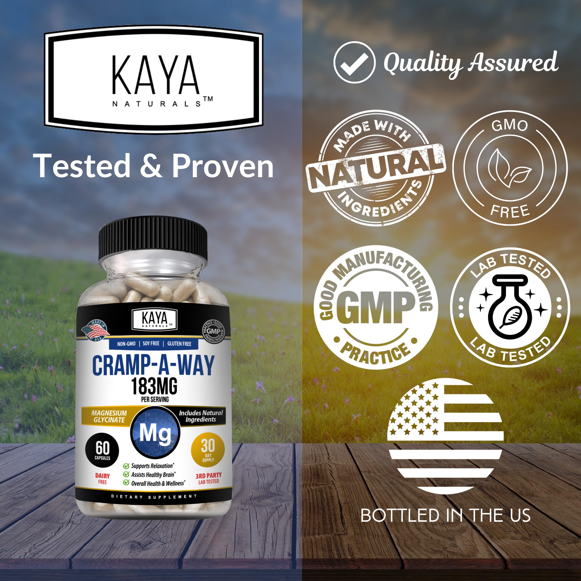 Kaya Naturals Cramp-A-Way Magnesium Glycinate 183mg (60 Count (Pack of 1) Kaya NaturalsAu supplements