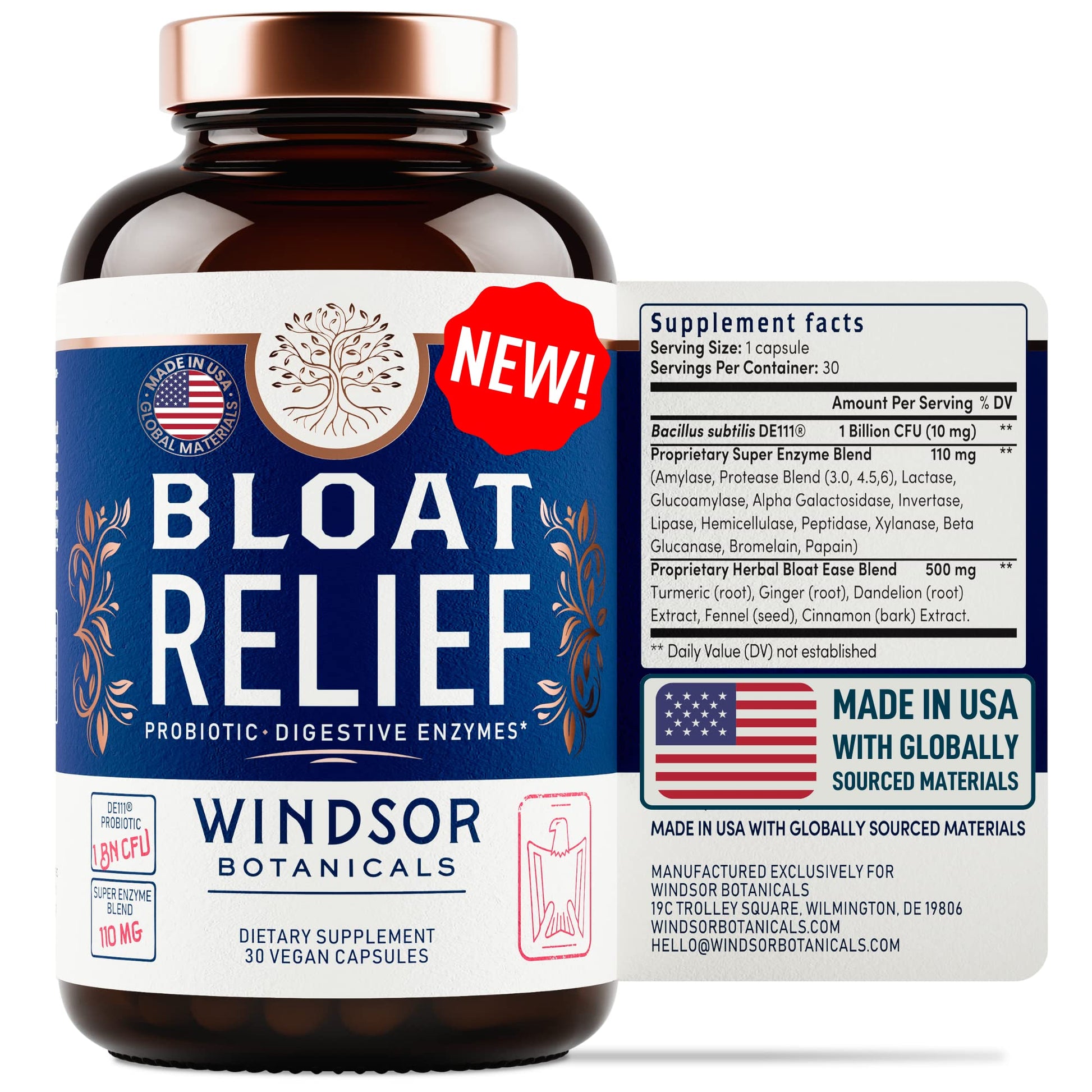 Bloat Relief Probiotic and Digestive Enzymes - Anti Bloating Turmeric, Fennel, Bromelain IBS Supplement - Detox Debloat Capsules Gas - Bloating Relief for Women and Men - 30 Gut Health Pills WINDSOR BOTANICALSAu supplements