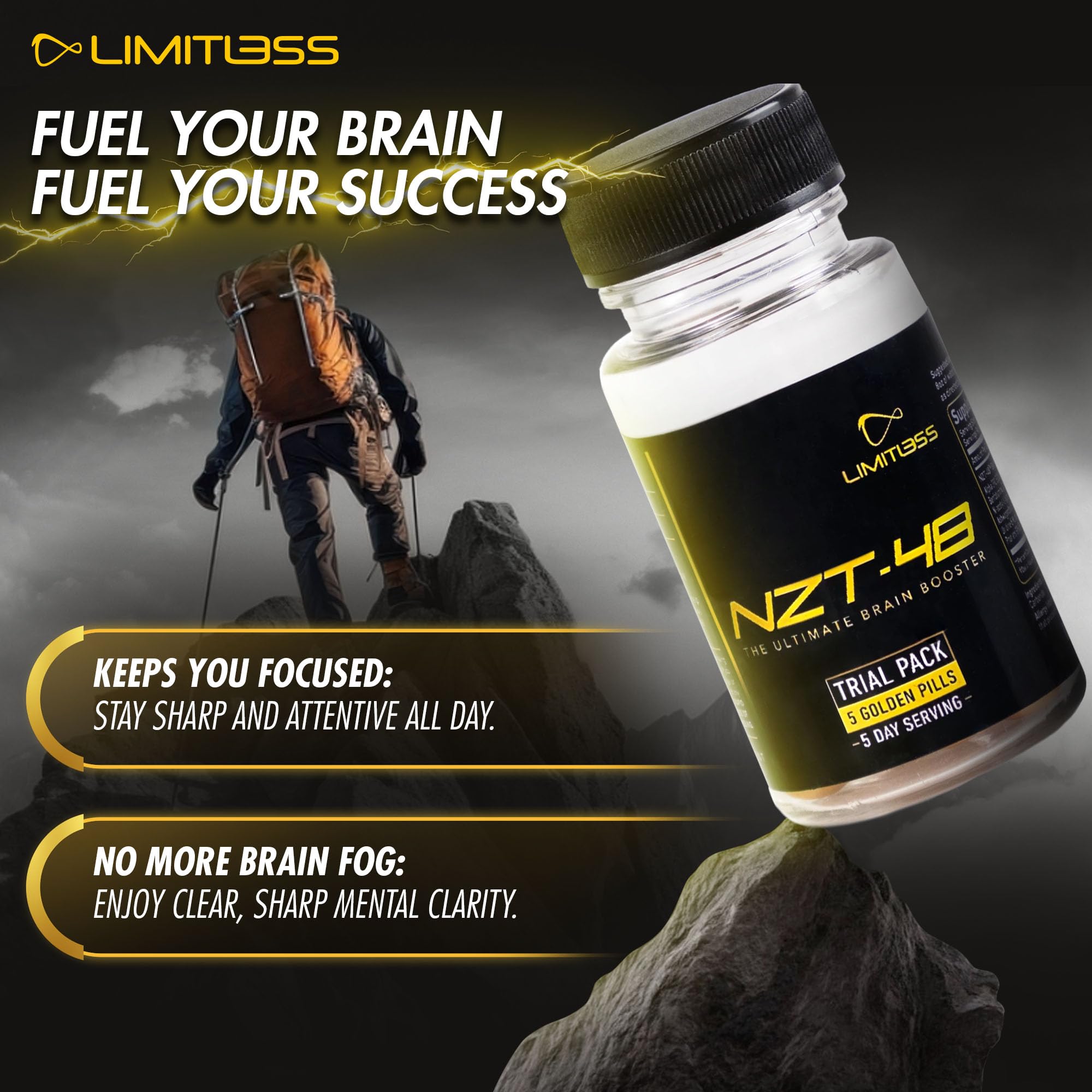 Nootropic Premium Brain Booster - Brain Supplement for Memory + Focus + Natural Energy - Caffeinated, Phosphatidylserine, Vitamins B6 B12-5ct Capsules - Travel Pack NZT-48Au supplements