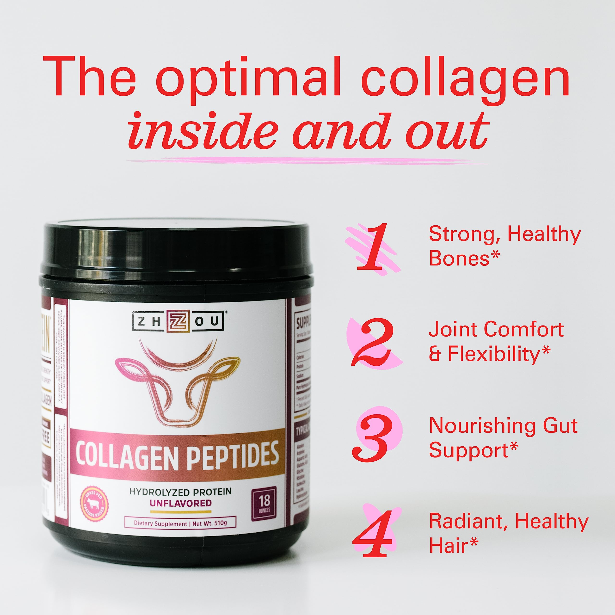 Zhou Collagen Peptides Hydrolyzed Protein Powder – Grass Fed, Pasture Raised, Unflavored Zhou NutritionUS supplements