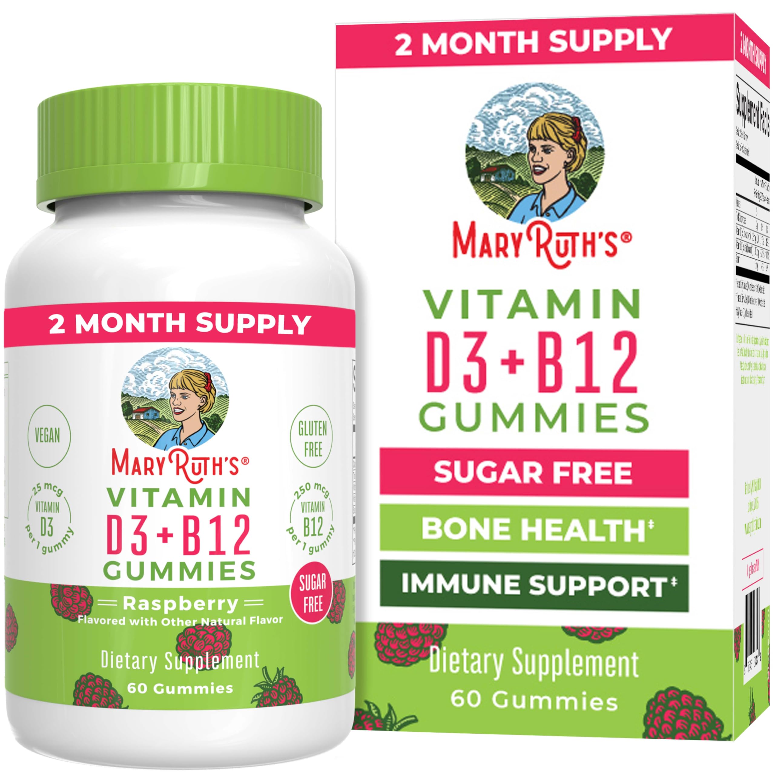 MaryRuth Organics Sugar Free | 2 Month Supply | Vitamin D & B12 Vitamin Supplements for Adults & Kids | Bone Health | Immune Support | Vegan | Non-GMO | 60 Servings MARYRUTH'SUS supplements