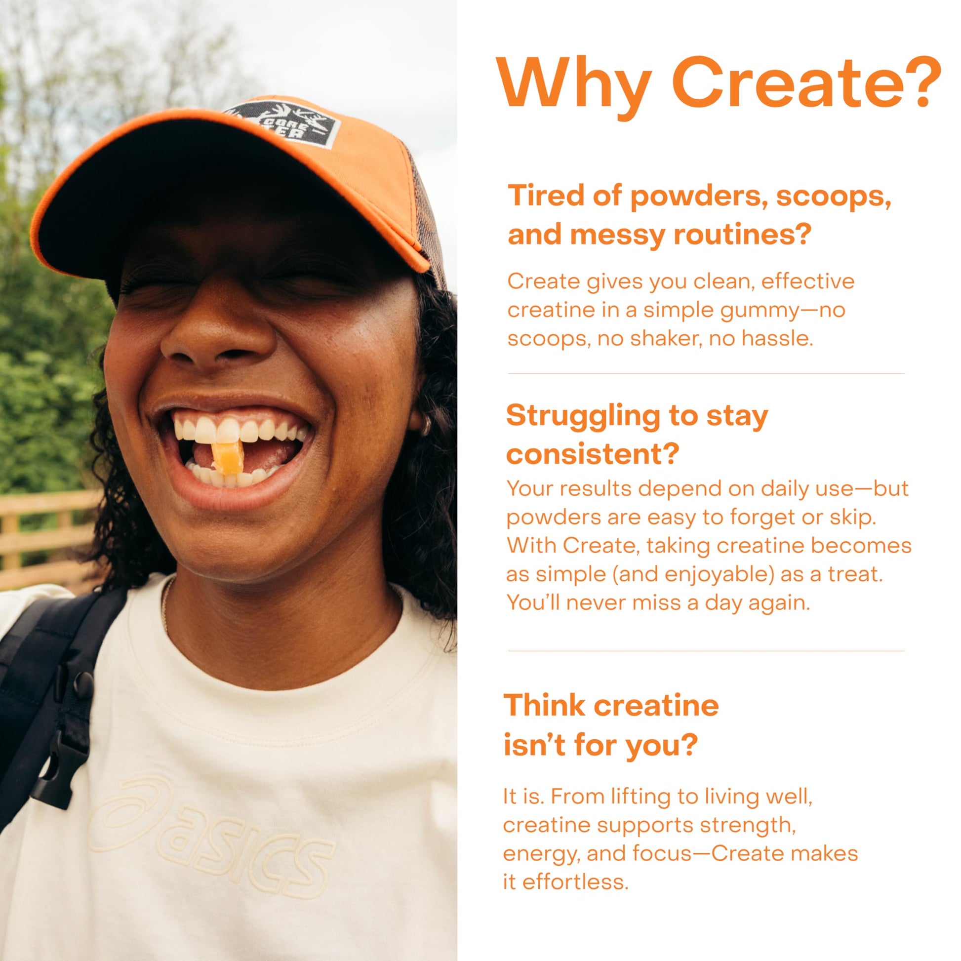 Create Creatine Monohydrate Gummies for Men & Women, Boost Focus, Strength, and Endurance, Anti-Melting Formula, Vegan, Gluten-Free, Non-GMO, 1.5g of Creatine per Gummy (Orange) CreateAu supplements