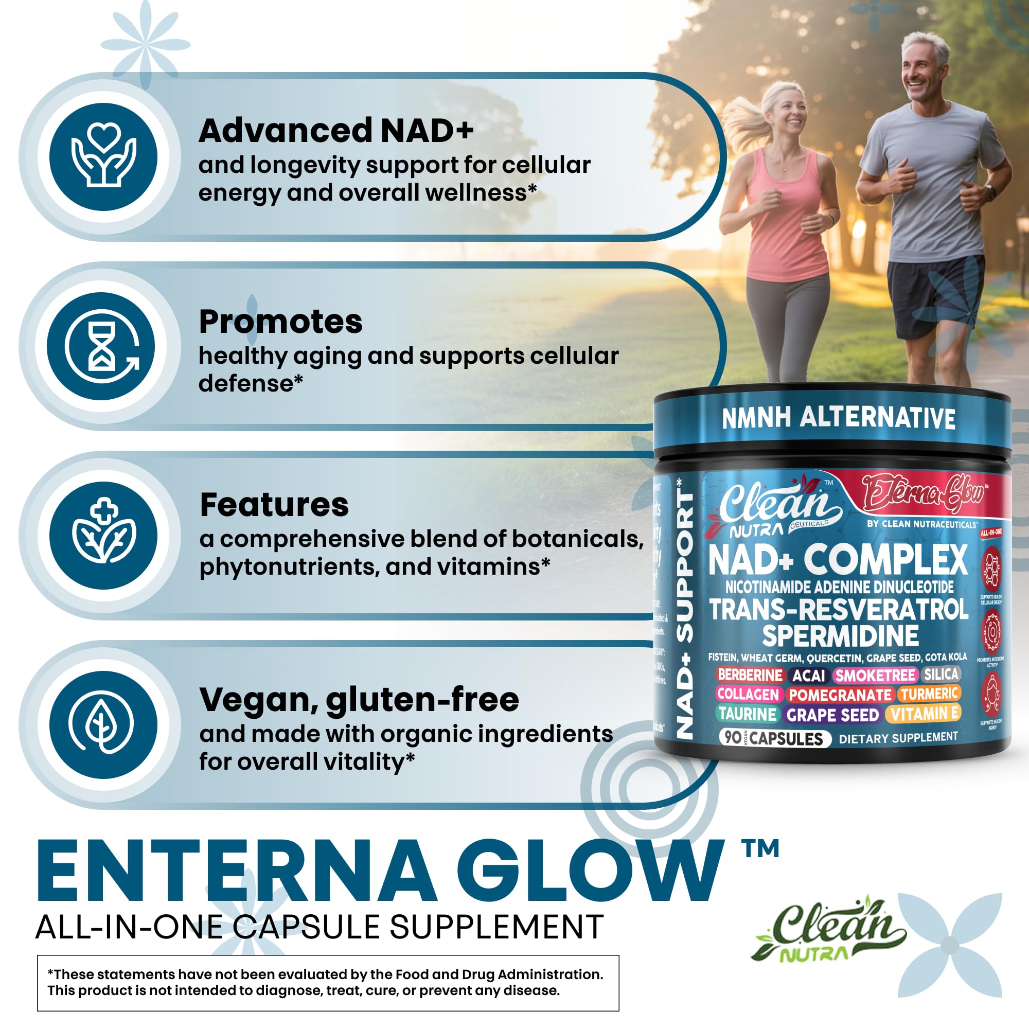 Clean NAD Supplement Resveratrol Liposomal NAD+ Spermidine Fisetin Wheat Germ Quercetin Grape Seed Extract Gotu Kola Berberine Astaxanthin Peptides for Women Energy 90 Capsules Clean NutraceuticalsAu supplements