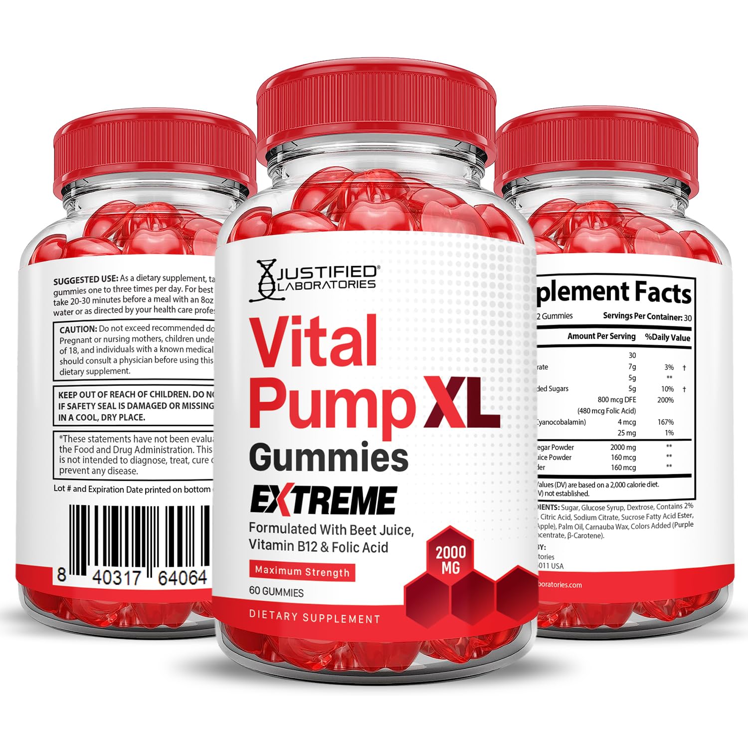 Justified Laboratories Vital Pump XL Extreme 2000MG Performance Gummies Vital PumpXL Advanced Formula Formulated with Beet Juice ACV Pomegranate Powder B12 Vegan Non GMO 60 Gummys Justified LaboratoriesAu supplements