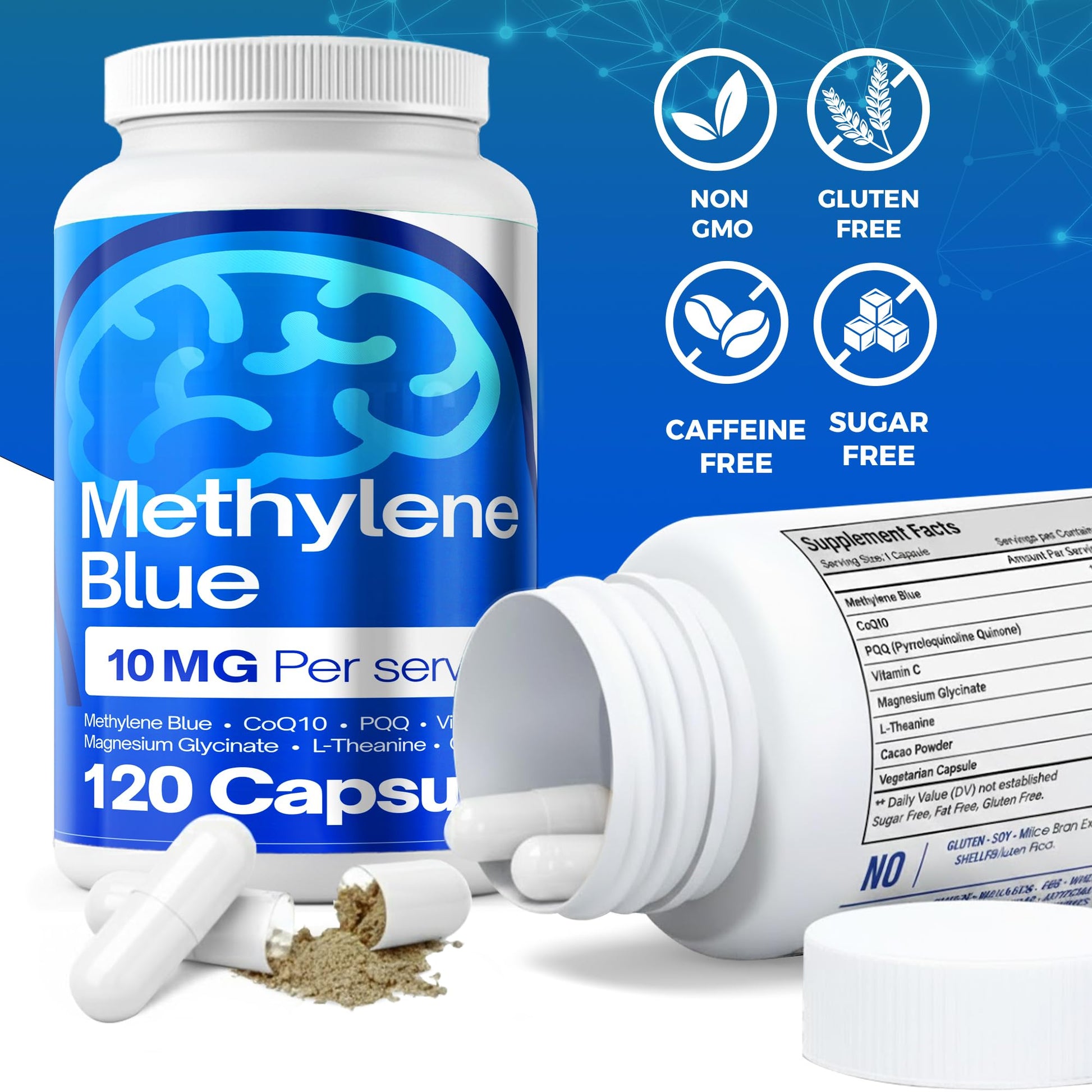 FitVitality Methylene Blue Capsules – Formulate CoQ10, PQQ, Vitamin C, L-Theanine, Cacao – 120 Vegan Capsules per Bottle – No Flavor, Easy Daily Use FitVitalityAu supplements