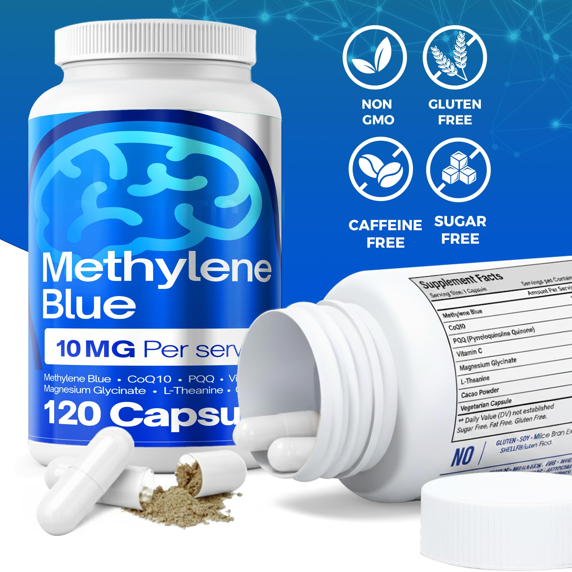 FitVitality Methylene Blue Capsules – Formulate CoQ10, PQQ, Vitamin C, L-Theanine, Cacao – 120 Vegan Capsules per Bottle – No Flavor, Easy Daily Use FitVitalityAu supplements